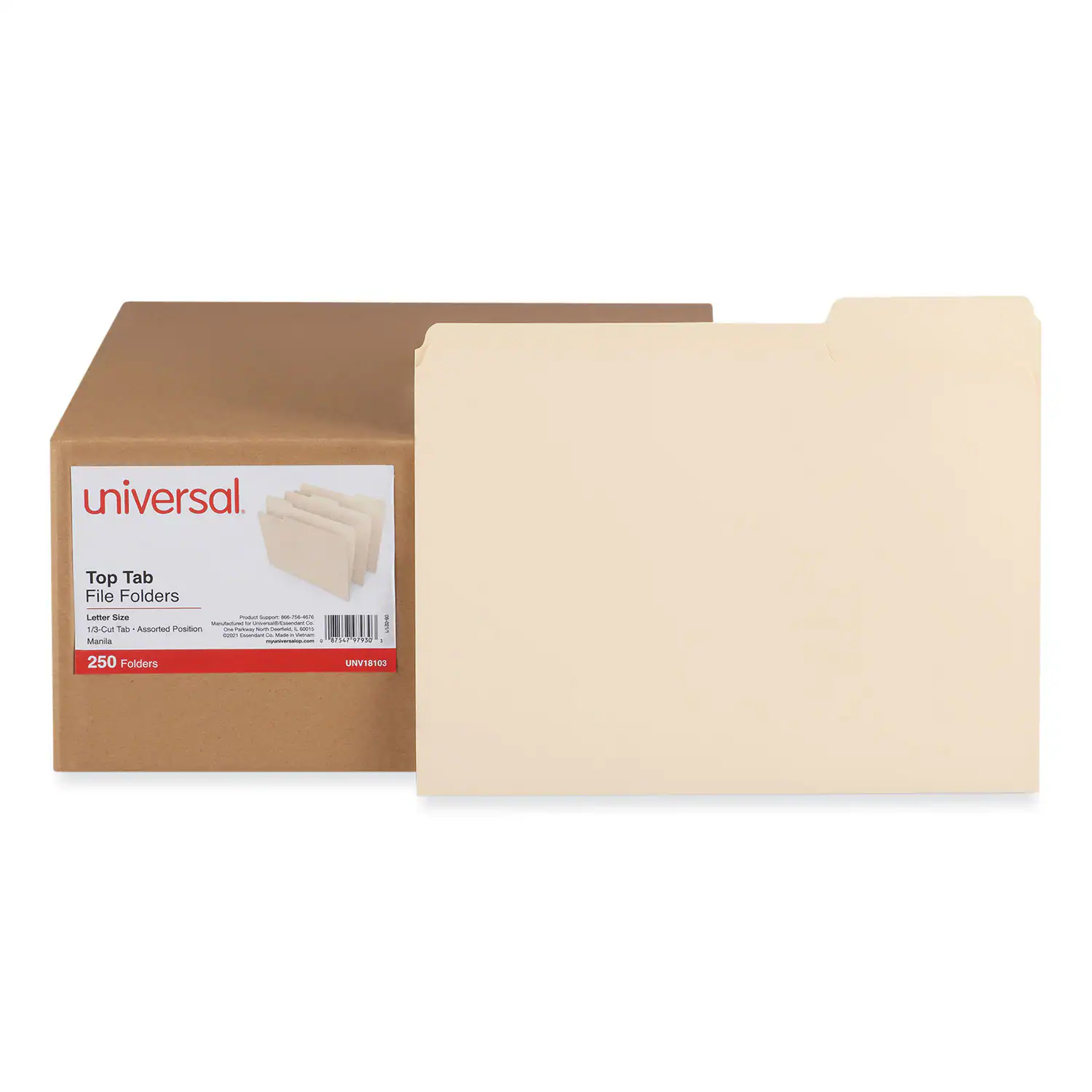 Universal - Top Tab File Folders Cut Tabs: Assorted Letter Size 0.75 Expansion Manila 250 per Box
