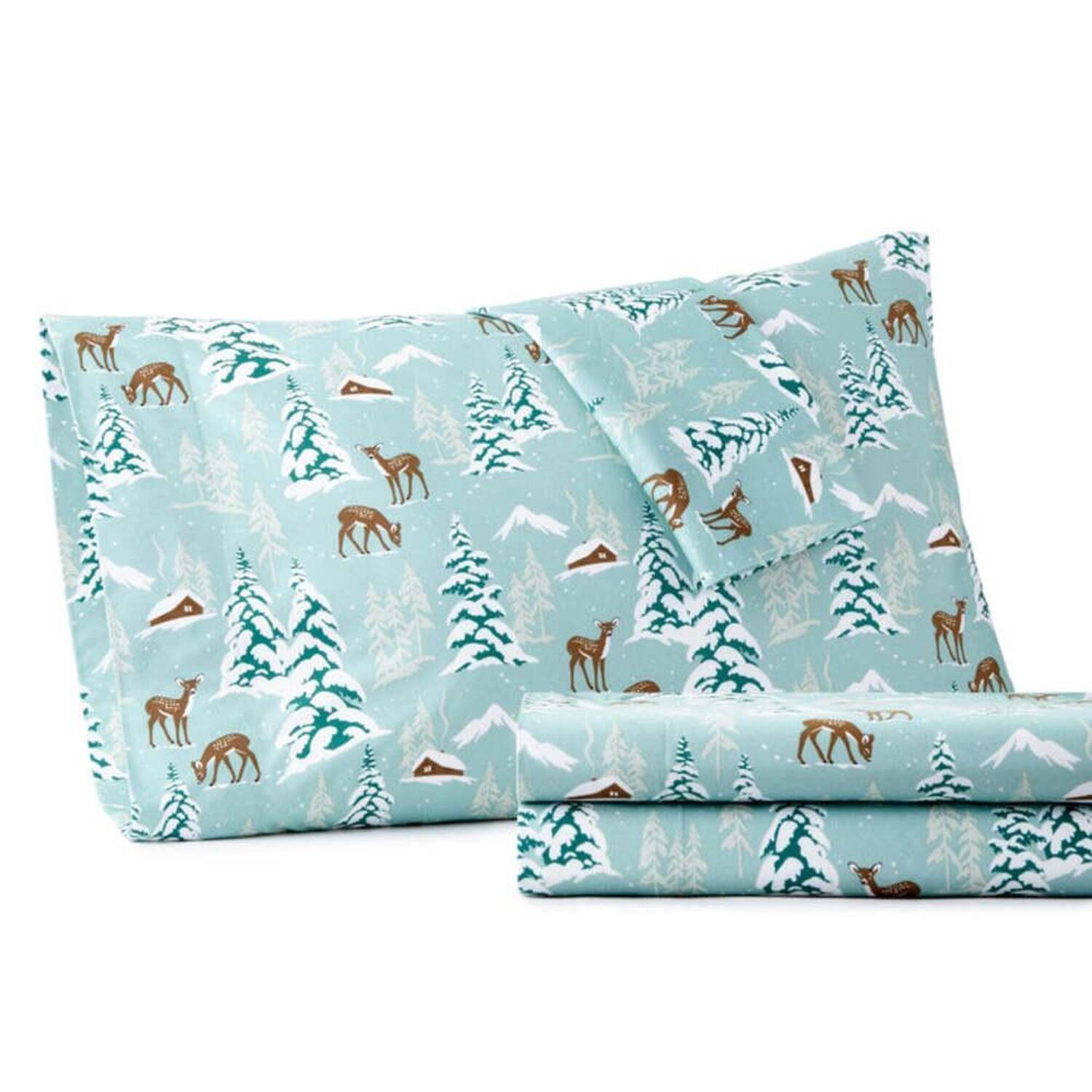 Alt View 1. Shavel Home Products - Shavel 100% Polyester Luxury Micro Flannel Printed Deep-Pocket Winter Wonderland Sheet Set Twin Green - Green.