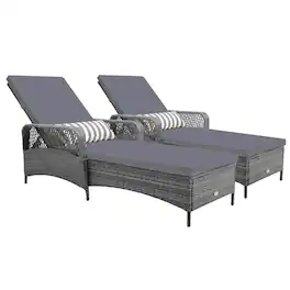 Costway - 2 PCS Outdoor Chaise Lounge Chair Patio Recliner with 6-Level Backrest Cushion - Gray + Mix Gray