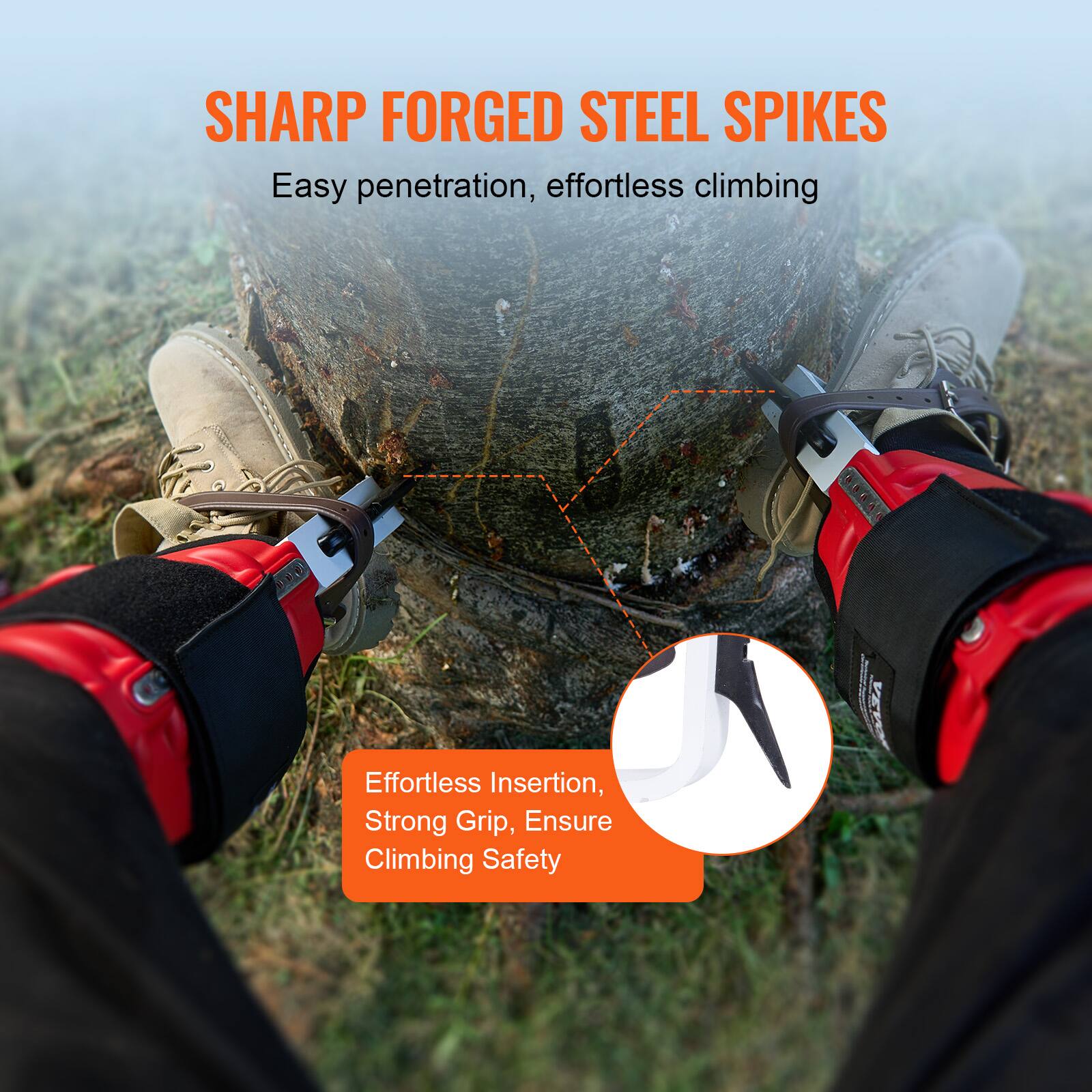 SHARP FORGED STEEL SPIKES  
Easy penetration, effortless climbing  

Effortless Insertion, Strong Grip, Ensure Climbing Safety