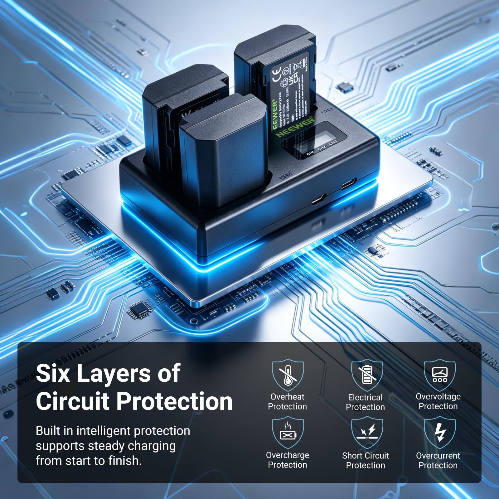 Yeuf EEWER MORK - CH3 NEEWER naces CH3 CH2 CHI SH3

WOLLER Six Layers of Overheat Circuit Protection Protection Built in intelligent protection supports steady charging Overcharge from start to finish. Protection Electrical Protection Short Circuit Protection ESA Overvoltage Protection Overcurrent Protection