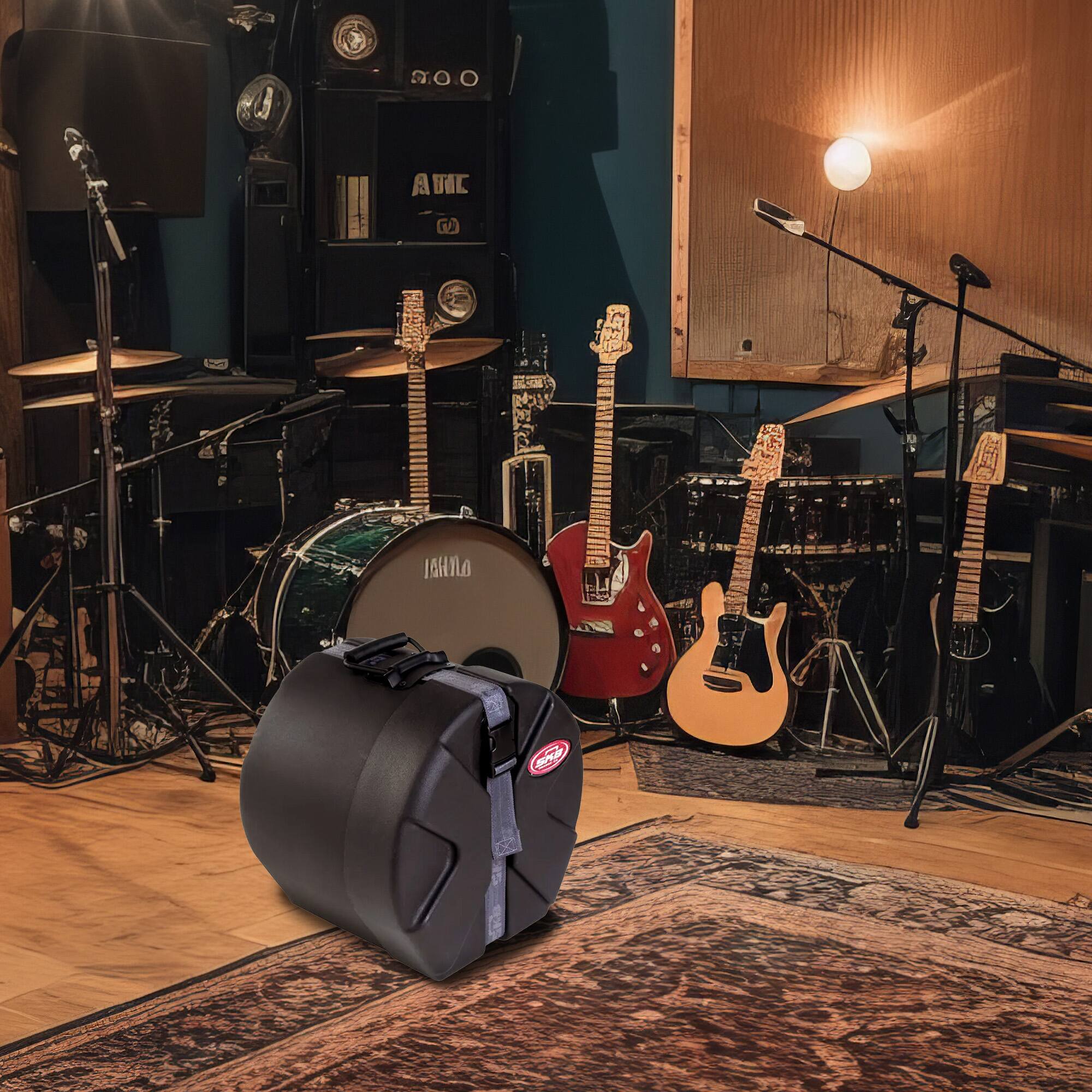 Alt View 3. SKB - SKB 8" x 10" Tom Case with Padded Interior and D-Shaped Drum Design, Black - Black.