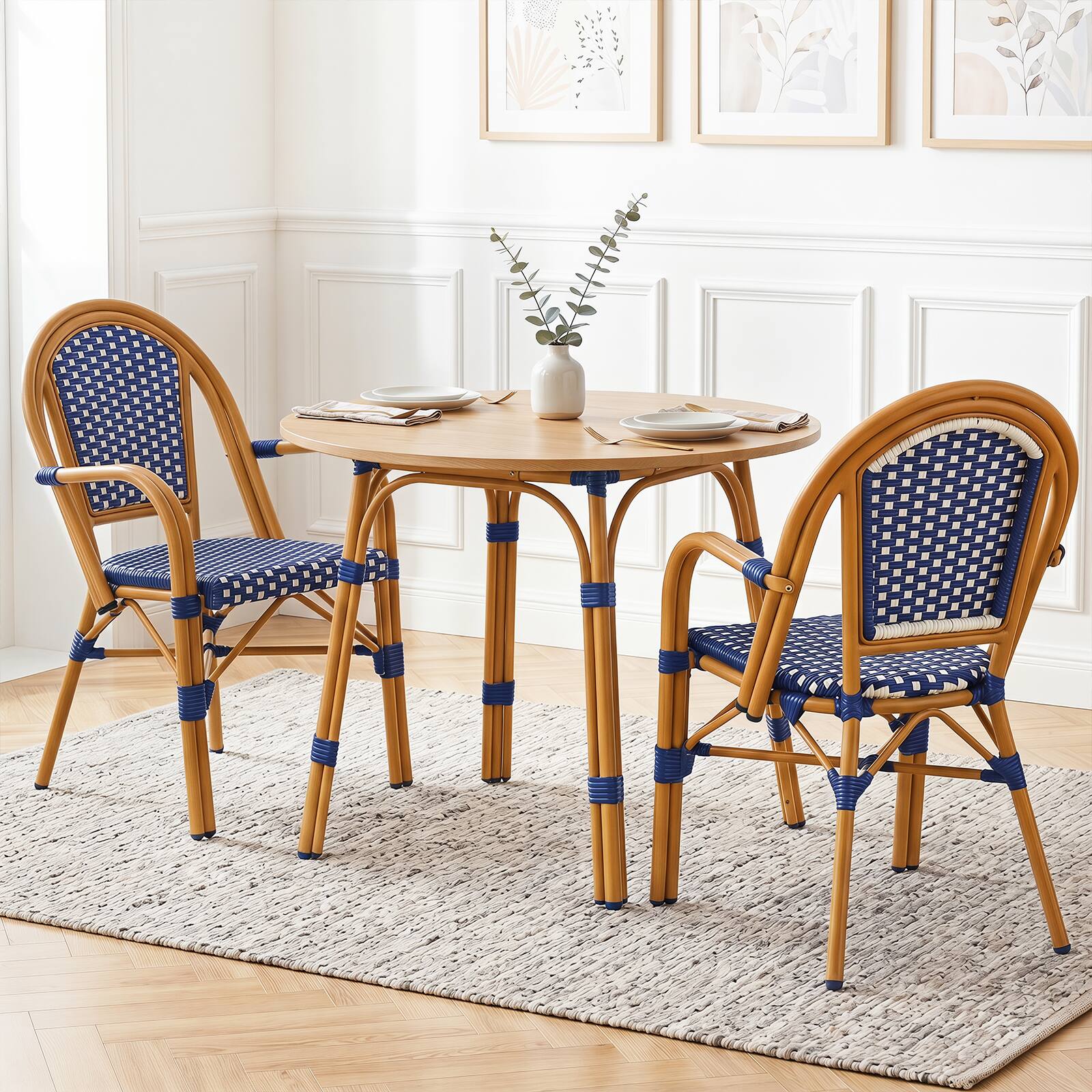 Alt View 4. Gymax - Gymax Outdoor French Bistro Chairs 4 PCS w/ Armrests Galvanized Metal Frame Blue & White - Blue, White.