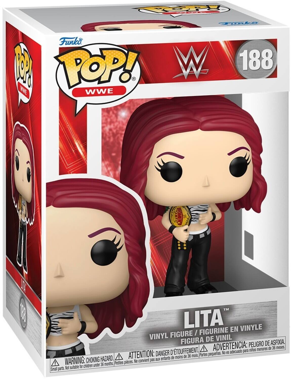 Funko POP! WWE #188 LITA VINYL FIGURE / FIGURINE EN VINYLE / FIGURA DE VINIL

WARNING: CHOKING HAZARD. Small parts. Not suitable for children under 36 months.  
ADVERTENCIA: PEORIGRO DE ASFIXIA. Piezas pequeñas. No es adecuado para niños menores de 36 meses.  
ATTENTION: DANGER D'ÉTOUFFEMENT. Petites pièces. Ne convient pas aux enfants de moins de 36 mois.