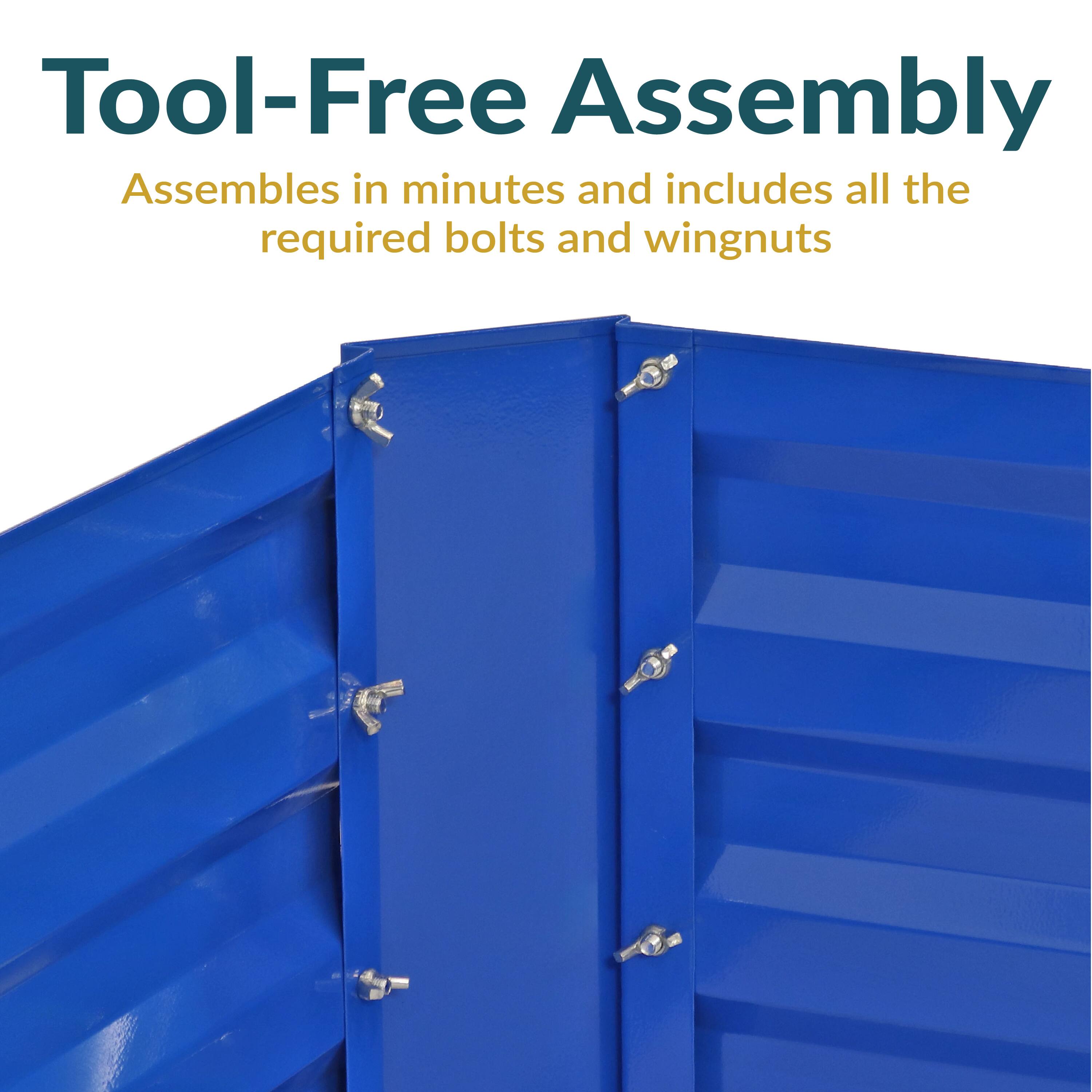 Tool-Free Assembly  
Assembles in minutes and includes all the required bolts and wingnuts