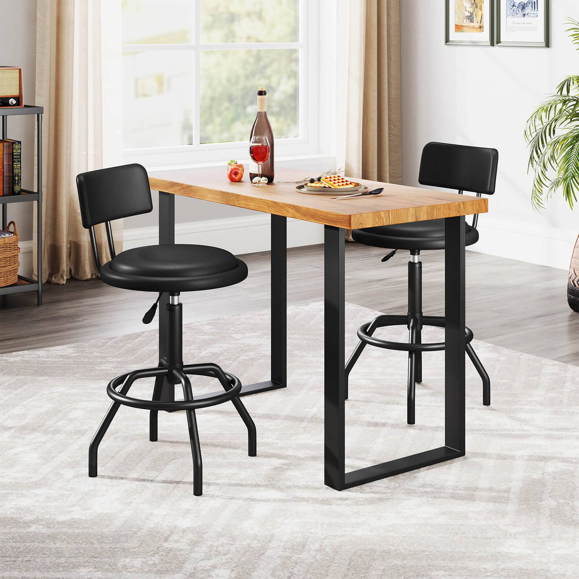 Alt View 1. Costway - Costway Counter Height Barstool Set of 2 with Padded Seat & Back Footrest Metal Frame - Black.