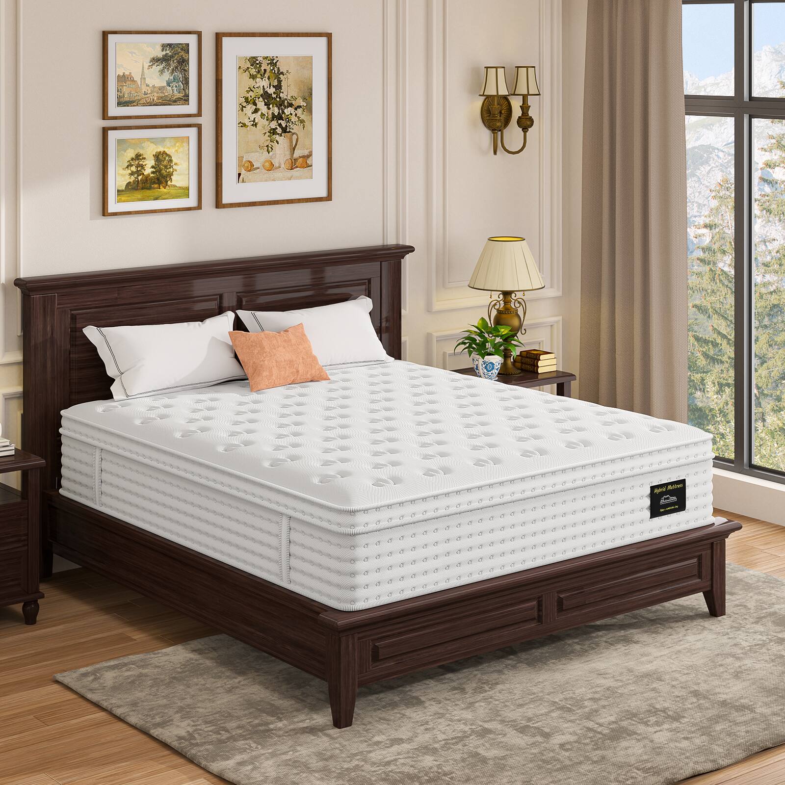 Front. Glintex - 12-Inch King Hybrid Mattress with Memory Foam and Pocket Springs, Fiberglass Free, Assembled in USA - White.