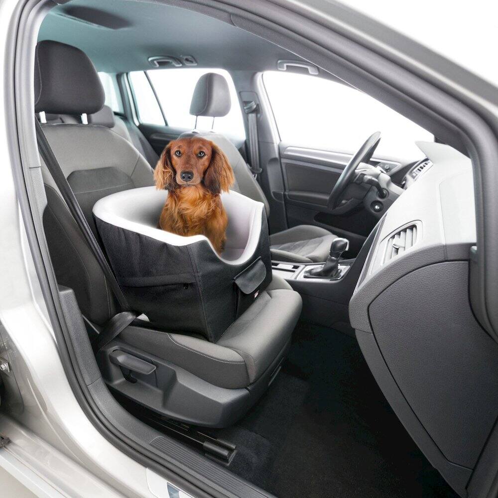Angle. TRIXIE - Pet Booster Seat, Travel Cat Bed, Dog Car Seat Ideal for Small Dogs and Cats - Black.