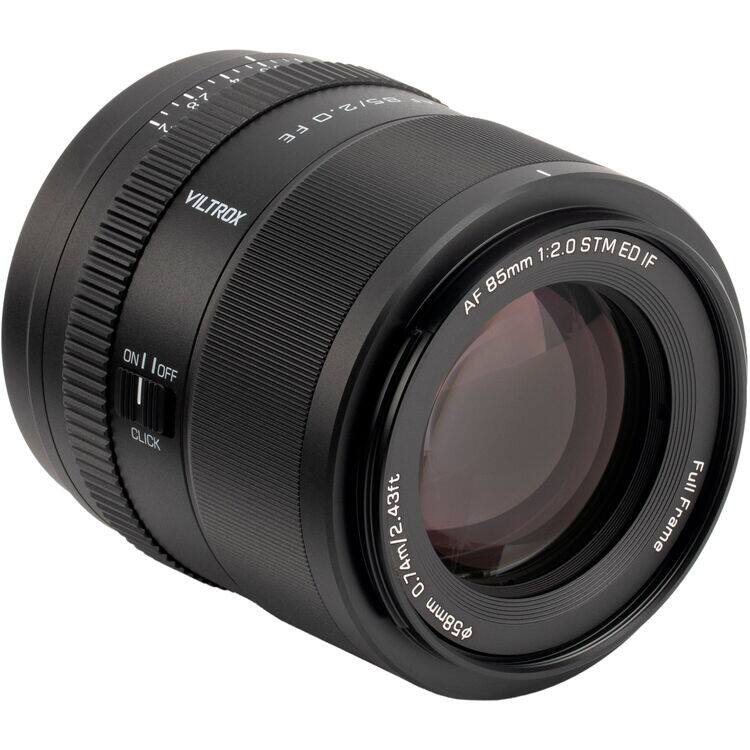 2 7.8 R 85/2.0 FE VILTROX 1:2.0 STM ED IF AF 85mm ON/OFF CLICK Full 0.74m/2.43ft Frame 58mm