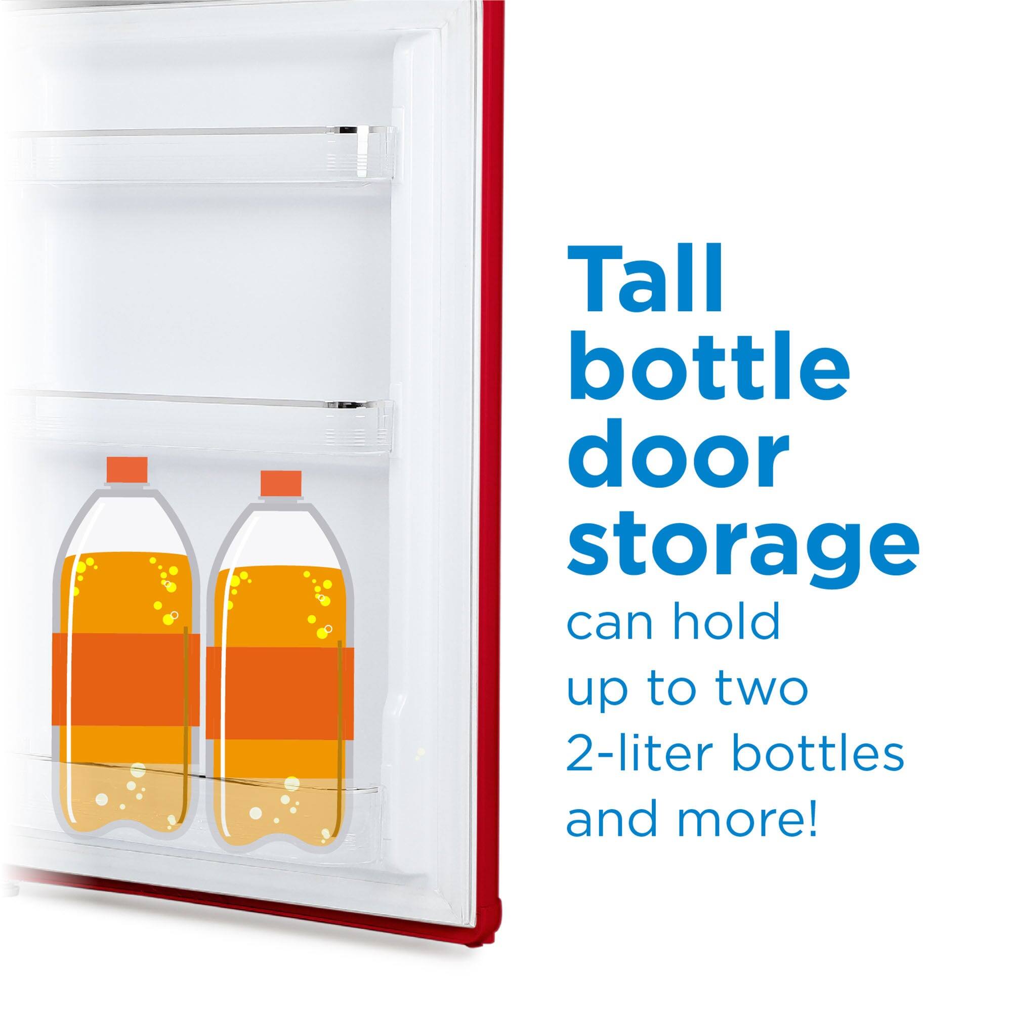 Tall bottle door storage can hold up to two 2-liter bottles and more!