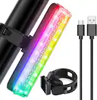 Front. FINEAK - USB-C Rechargeable Rainbow Bike Tail Light | 7 Colors, 14 Modes, Waterproof - Multicolor.