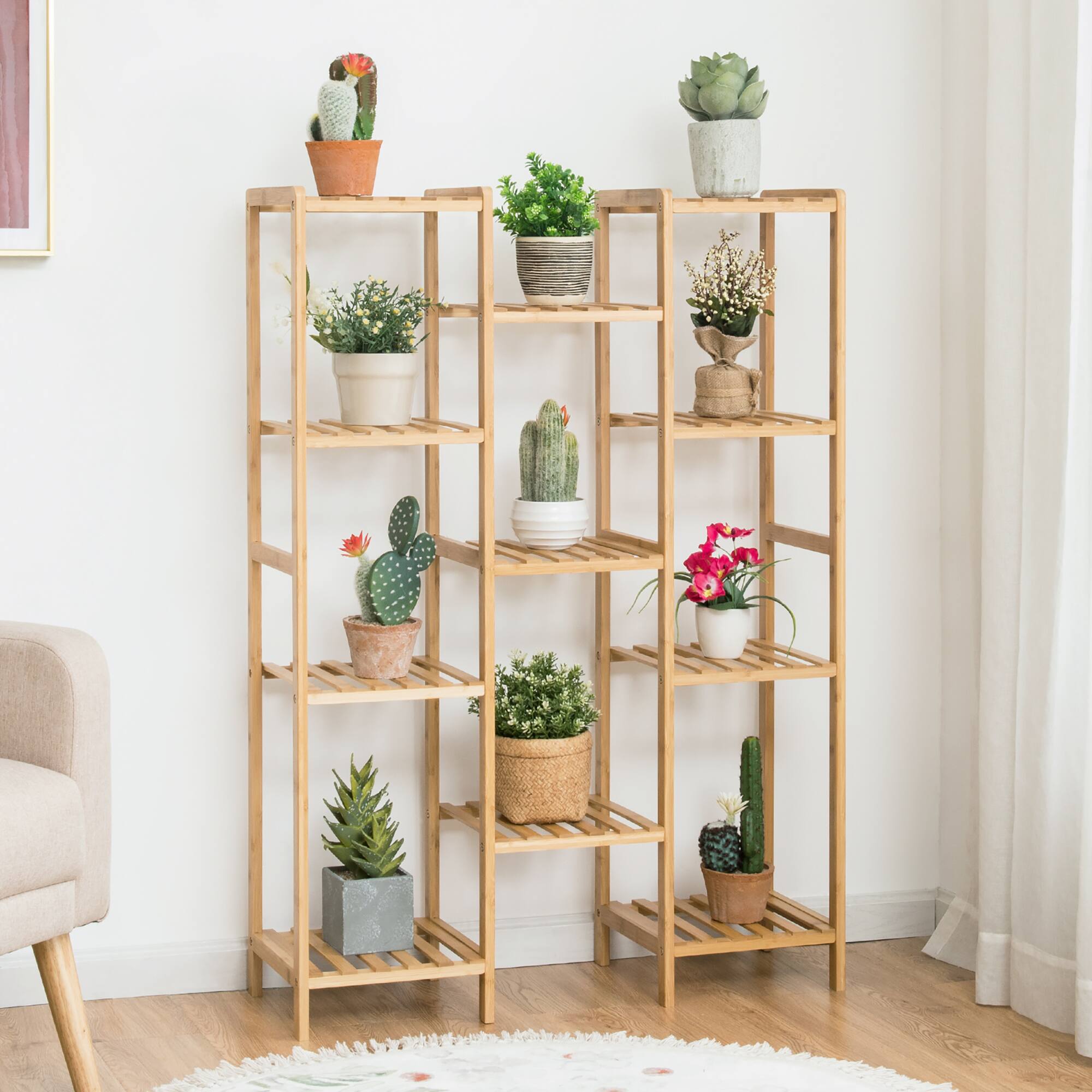 Alt View 2. Costway - Bamboo 11-Tier Plant Stand Utility Shelf Free Standing Storage Rack Pot Holder - Natural.