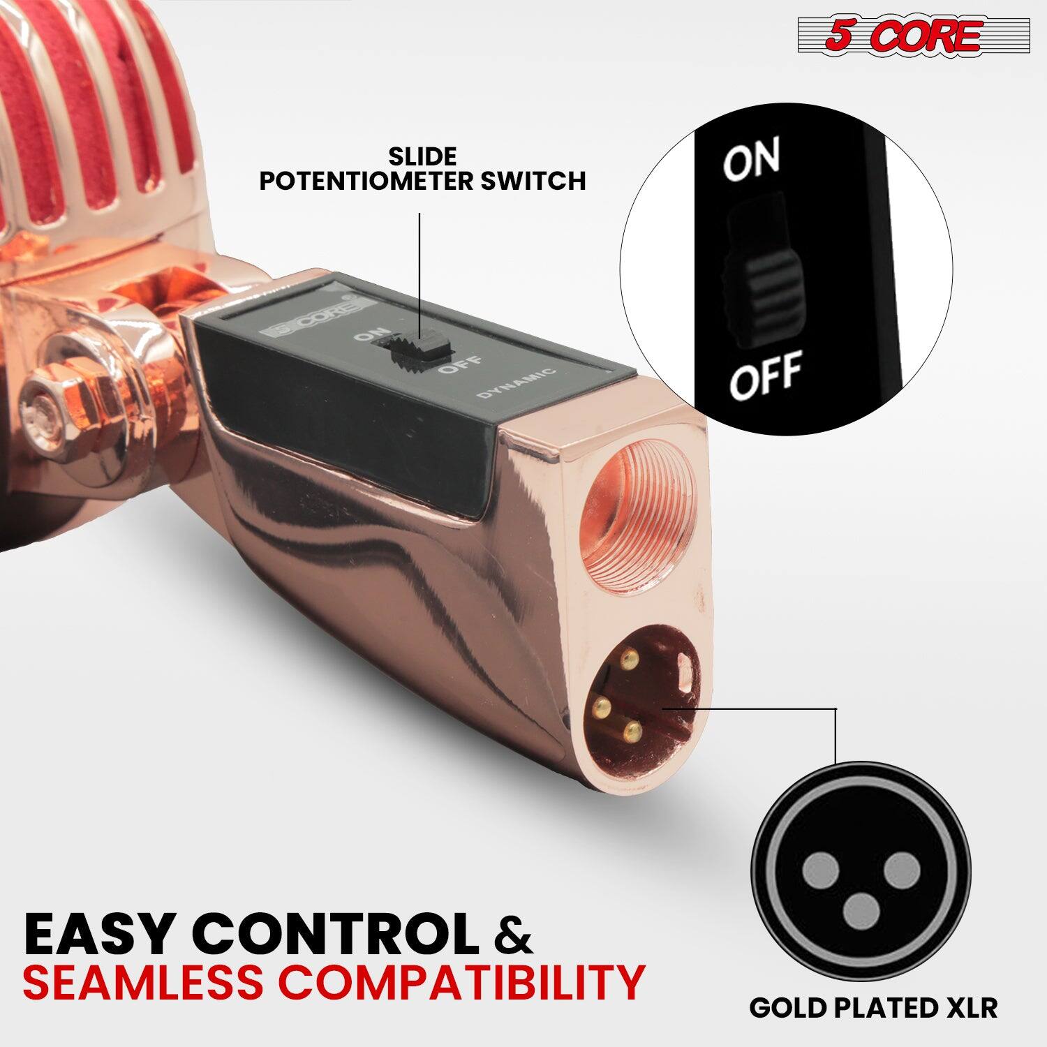 5 CORE, SLIDE POTENTIOMETER SWITCH, ON, OFF, EASY CONTROL & SEAMLESS COMPATIBILITY, GOLD PLATED XLR