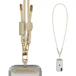 HyperGear - TECHcessories Sand Rope with Gold Accents Universal Crossbody Phone Strap - Sand/ Gold