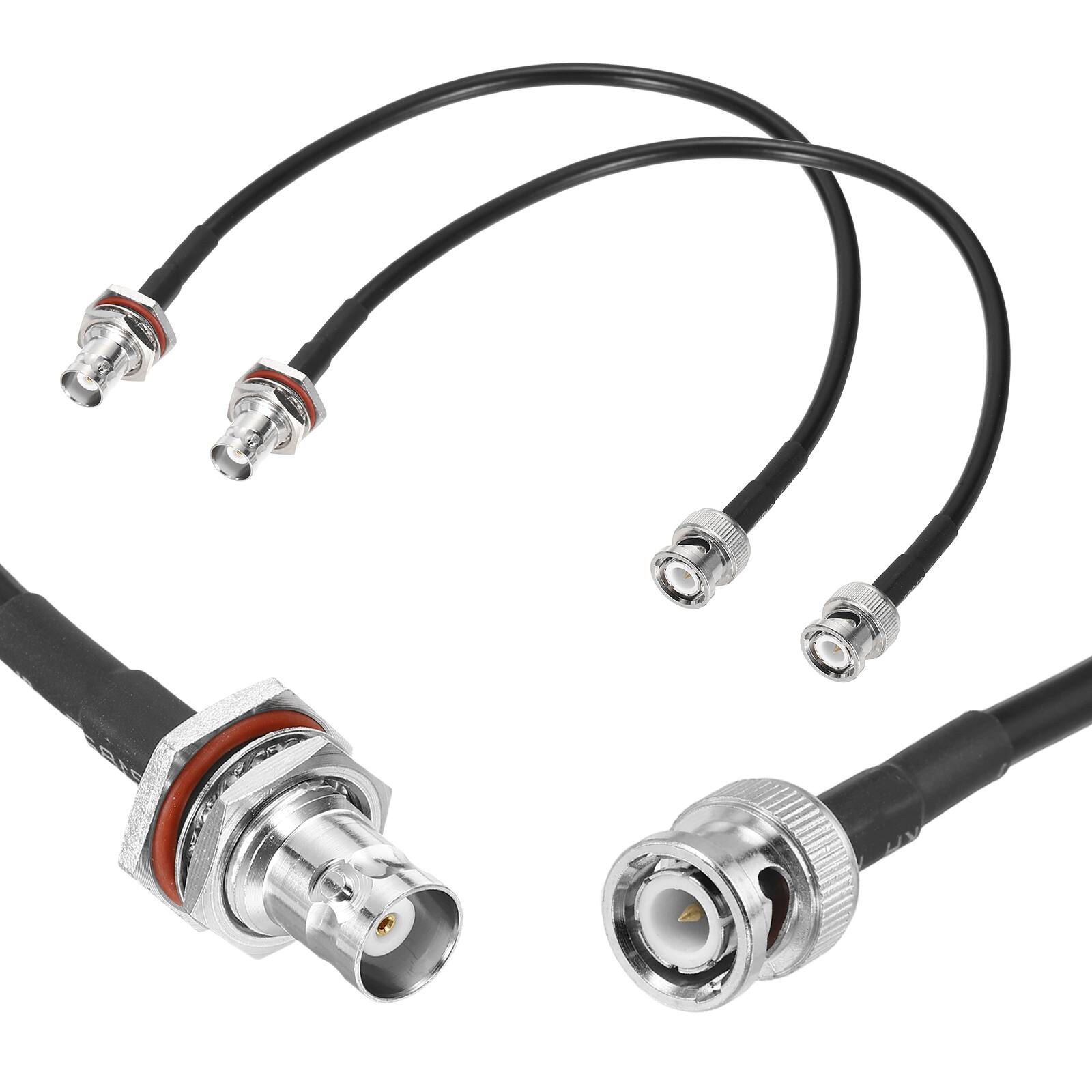 Front. Unique Bargains - 2pcs RG58 BNC to BNC 1ft, 50 Ohm LL BNC M to F Bulkhead Coax Jumper for Spectrum Analyzer, Antenna, Ham Radio, Osc. - Black.