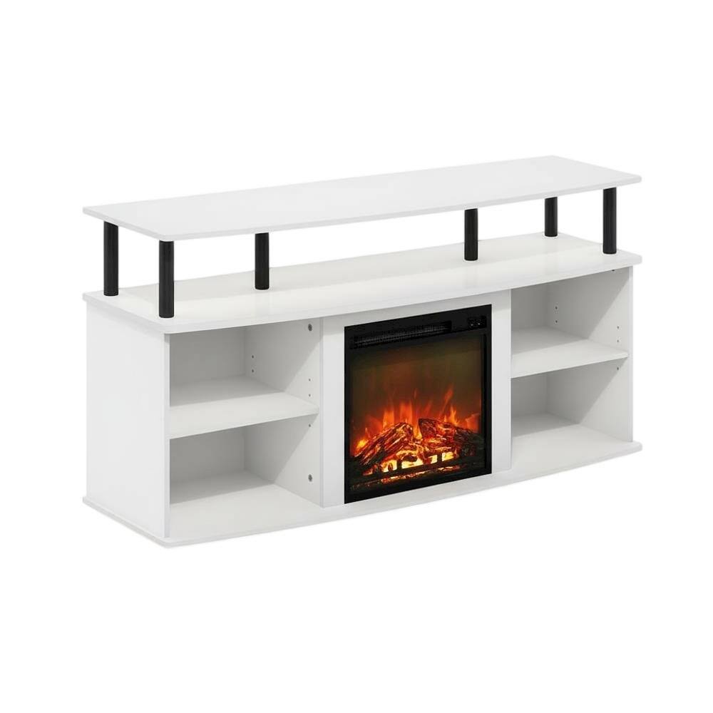 Back. FurniFact - White open shelving, fireplace entertainment center - Solid White/Black.