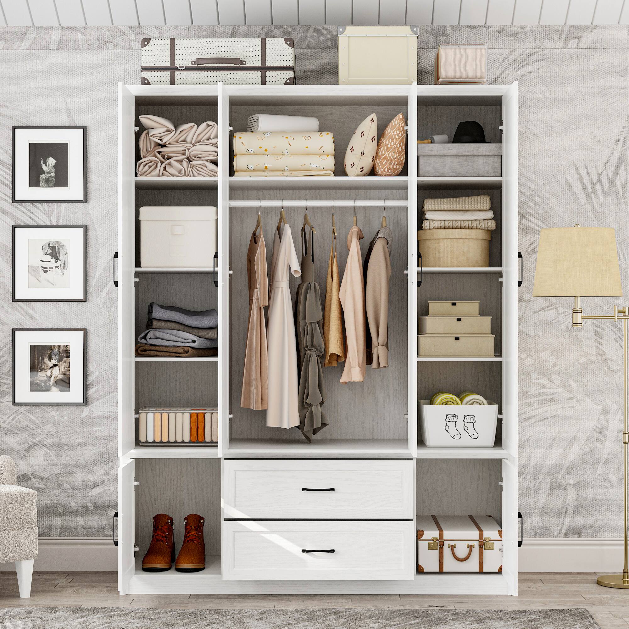 Alt View 9. FUFU&GAGA - Large Capacity Four-Door Wardrobe – The All-in-One Storage Solution for Family Organization - Light Gray.