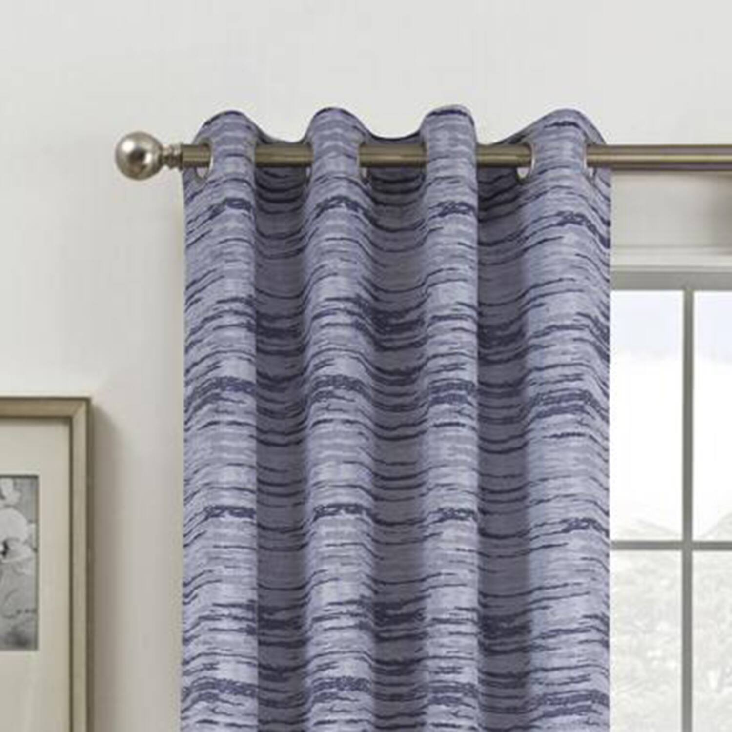 Angle. Olivia Gray - Olivia Gray Tropez Two Tone Jacquard Single Grommet Curtain Panel Pair - 54x84" Navy - Navy.