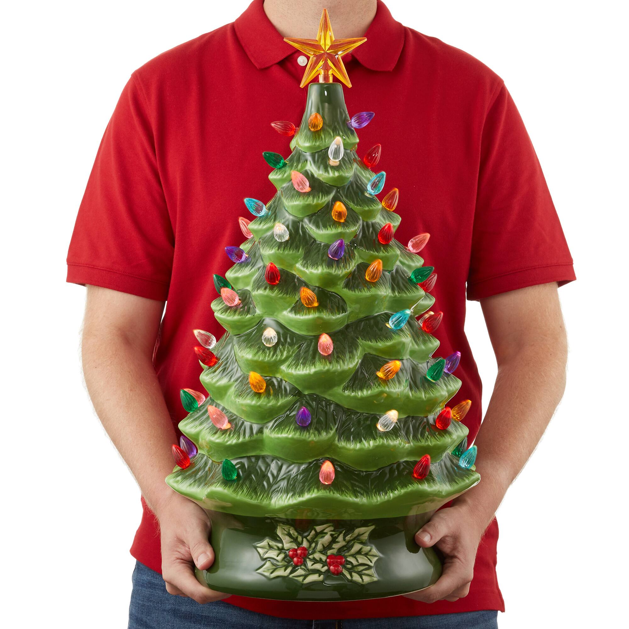 Alt View 2. Casafield - 24-in Hand Painted Ceramic Christmas Tree - Pre-Lit Tree with Star - Green.