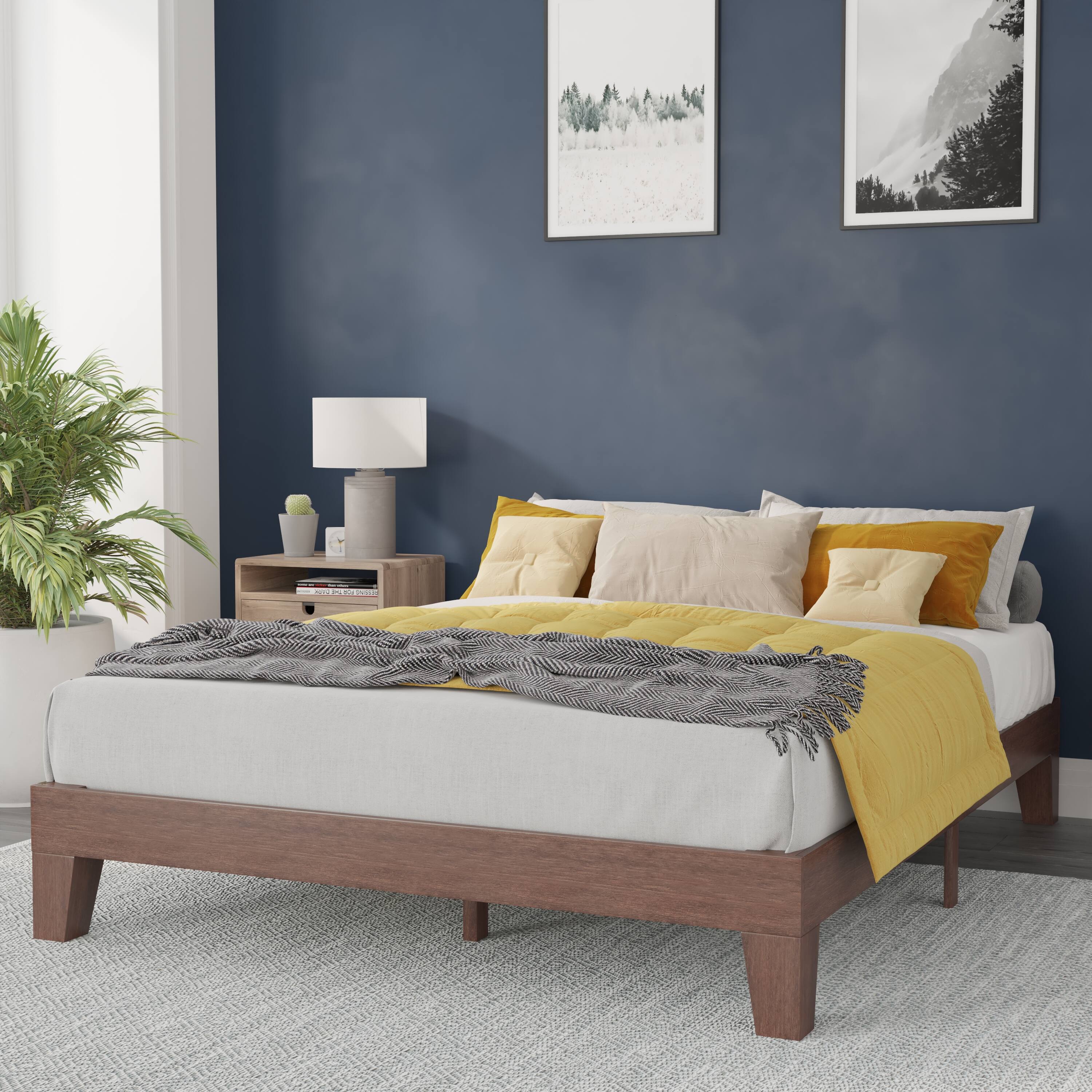 Alt View 12. Alamont Home - Evelyn Solid Wood Platform Bed with Wooden Support Slats, No Box Spring Required - Walnut.