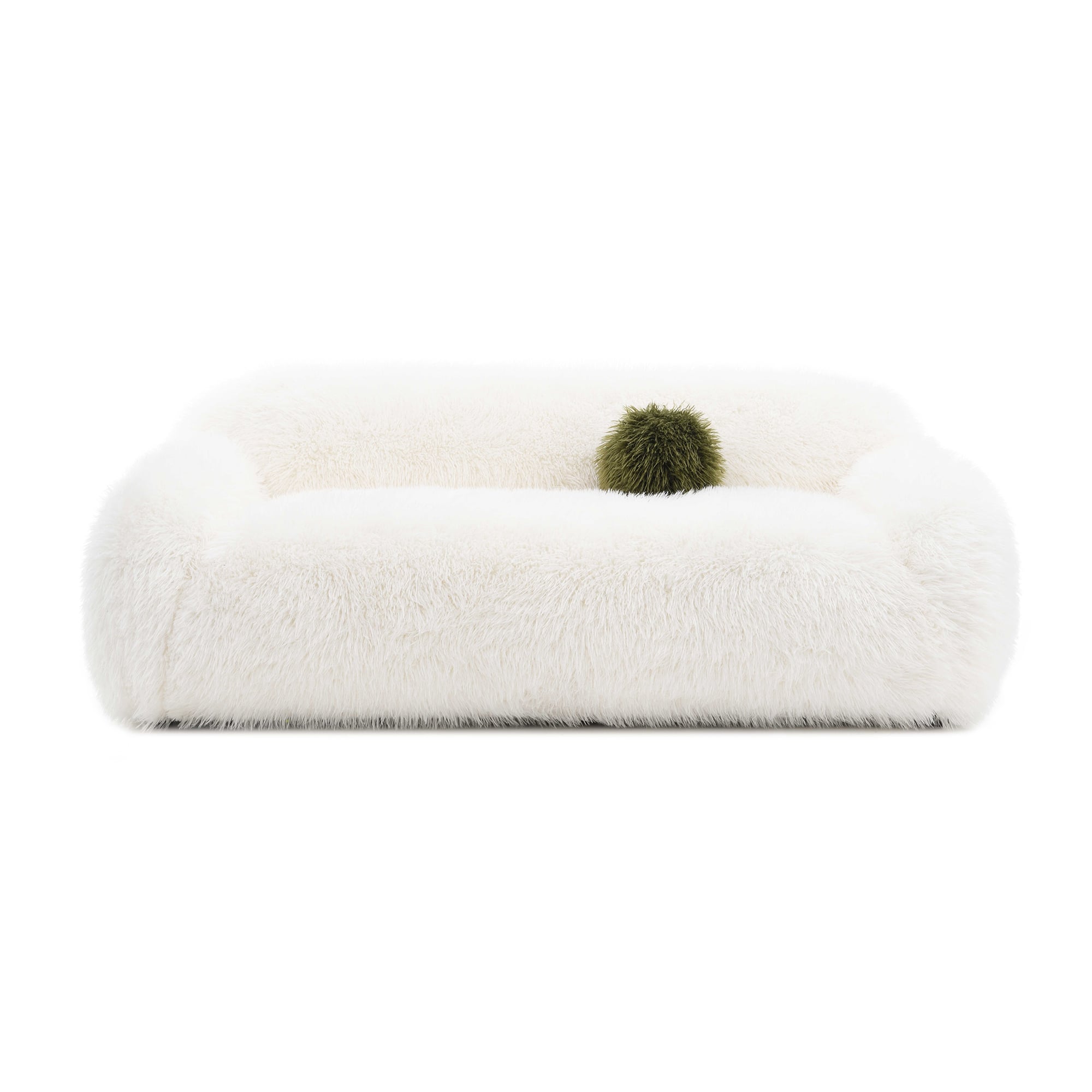 Front. Vaczon - 3-Seater Plush Faux Fur Sofa with Soft Long Pile and Luxurious Comfort for Living Rooms or Apartments - White.