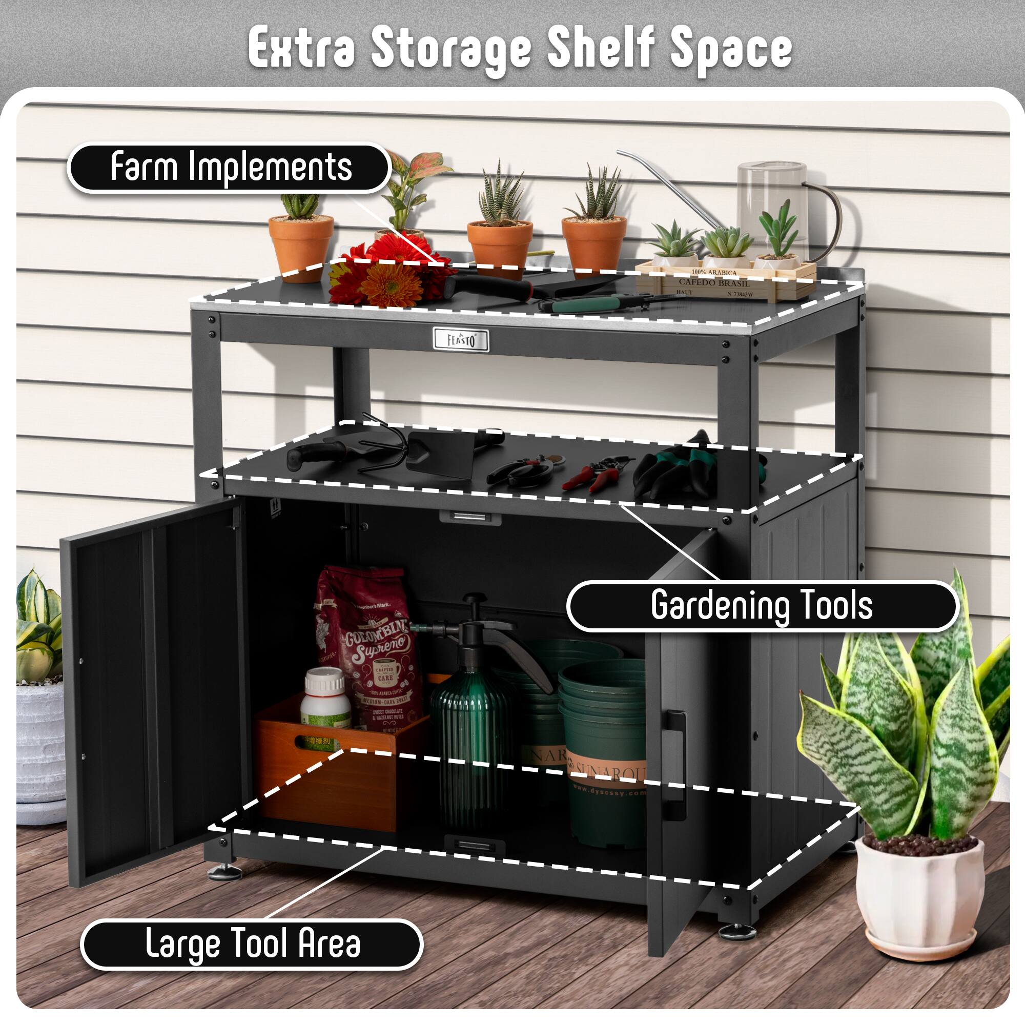 Extra Storage Shelf Space

Farm Implements

Gardening Tools

Large Tool Area
