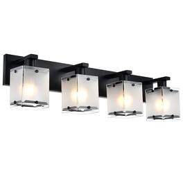 Earthley Blooms - Modern s Brushed Nickel Vanity Lights Bathroom Light Fixture Over Mirror Wall Lighting Sconces With Frosted - Black, Frosted Glass 4-Lights