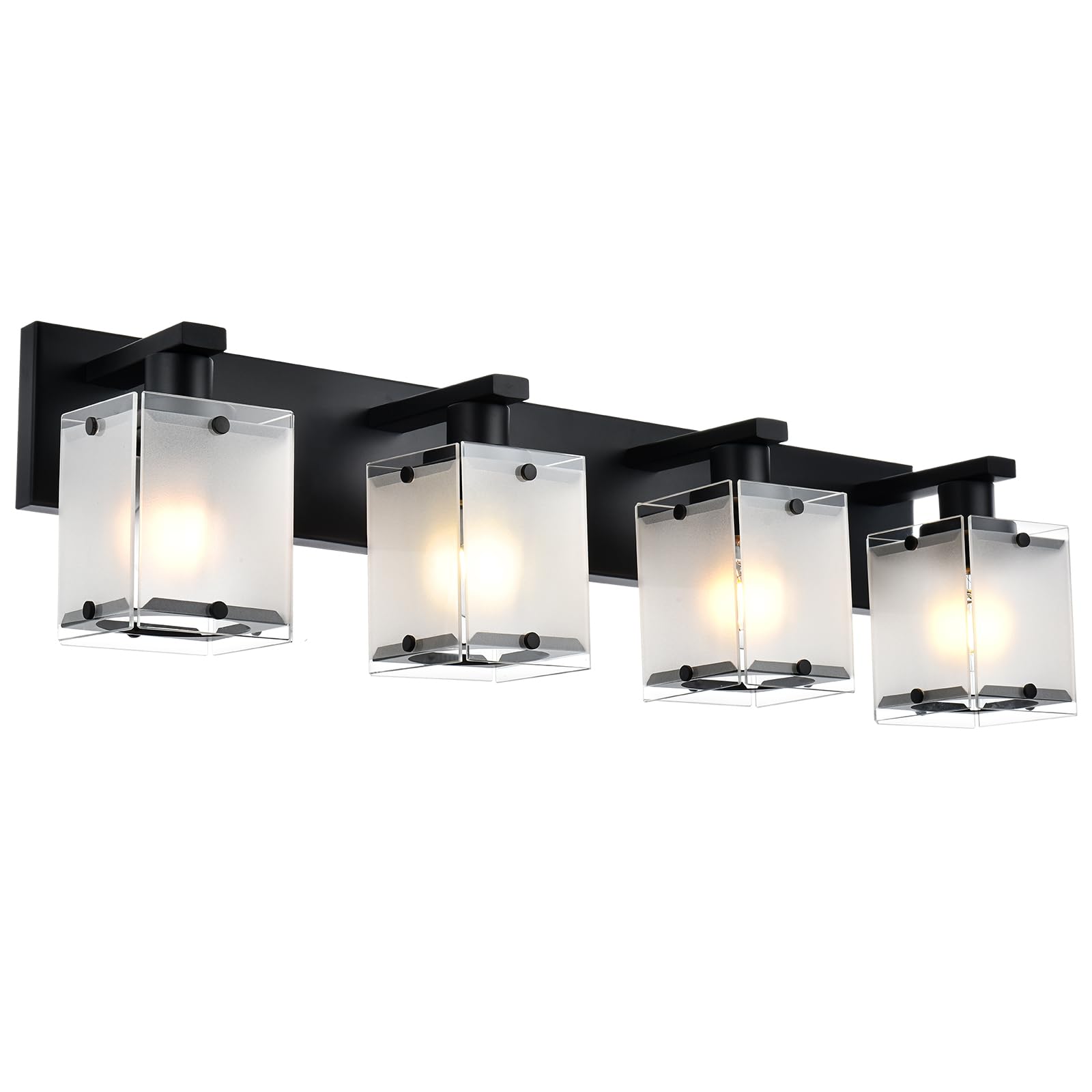 Front. Earthley Blooms - Modern s Brushed Nickel Vanity Lights Bathroom Light Fixture Over Mirror Wall Lighting Sconces With Frosted - Black, Frosted Glass 4-Lights.