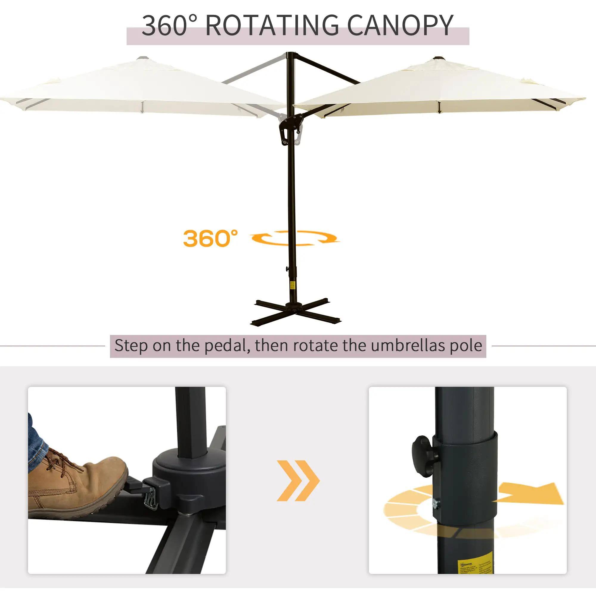 360° ROTATING CANOPY

360°

Step on the pedal, then rotate the umbrella's pole
