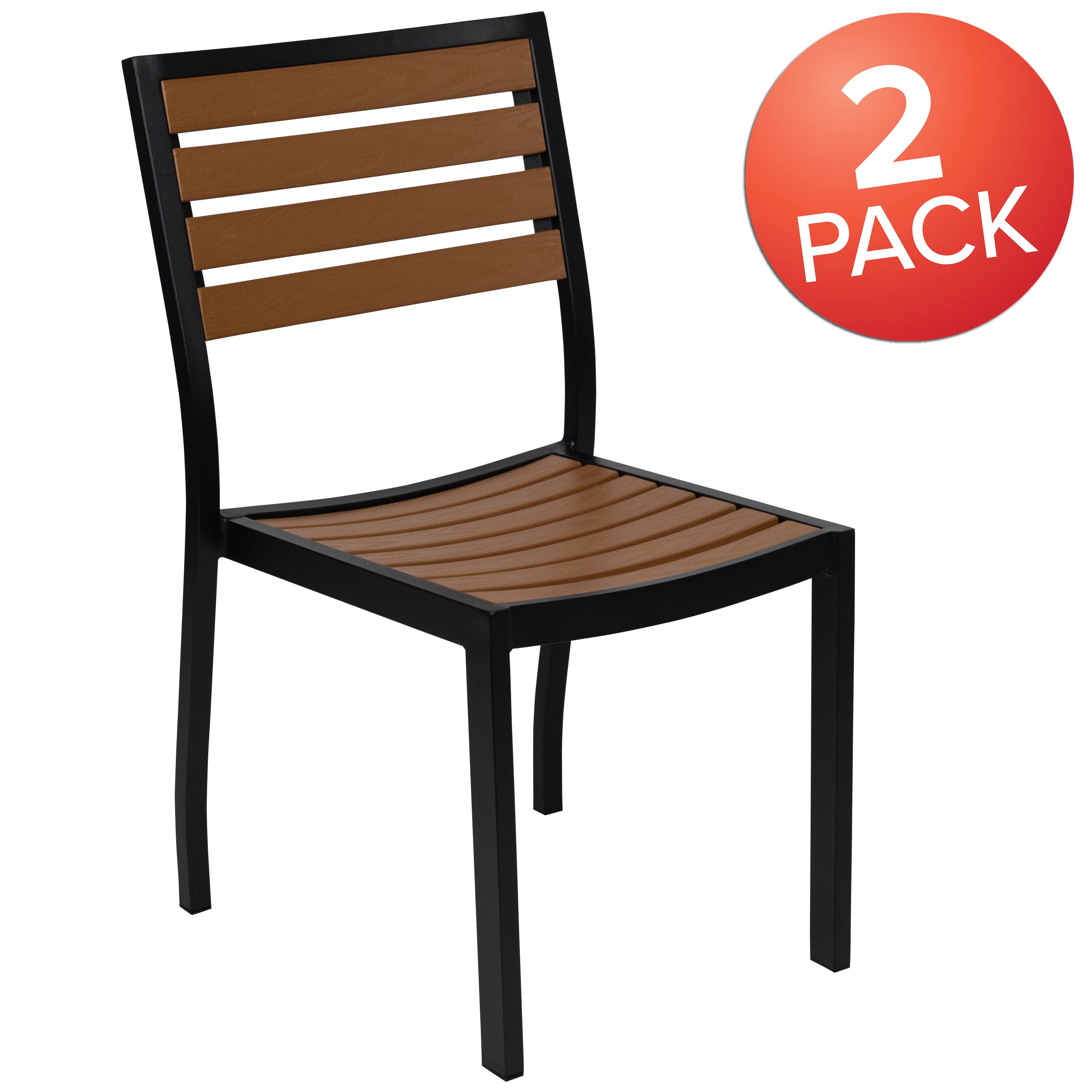 Alt View 1. Emma + Oliver - 2 Pack Outdoor Faux Teak Side Chair with Poly Slats - Teak Patio Chair - Teak.