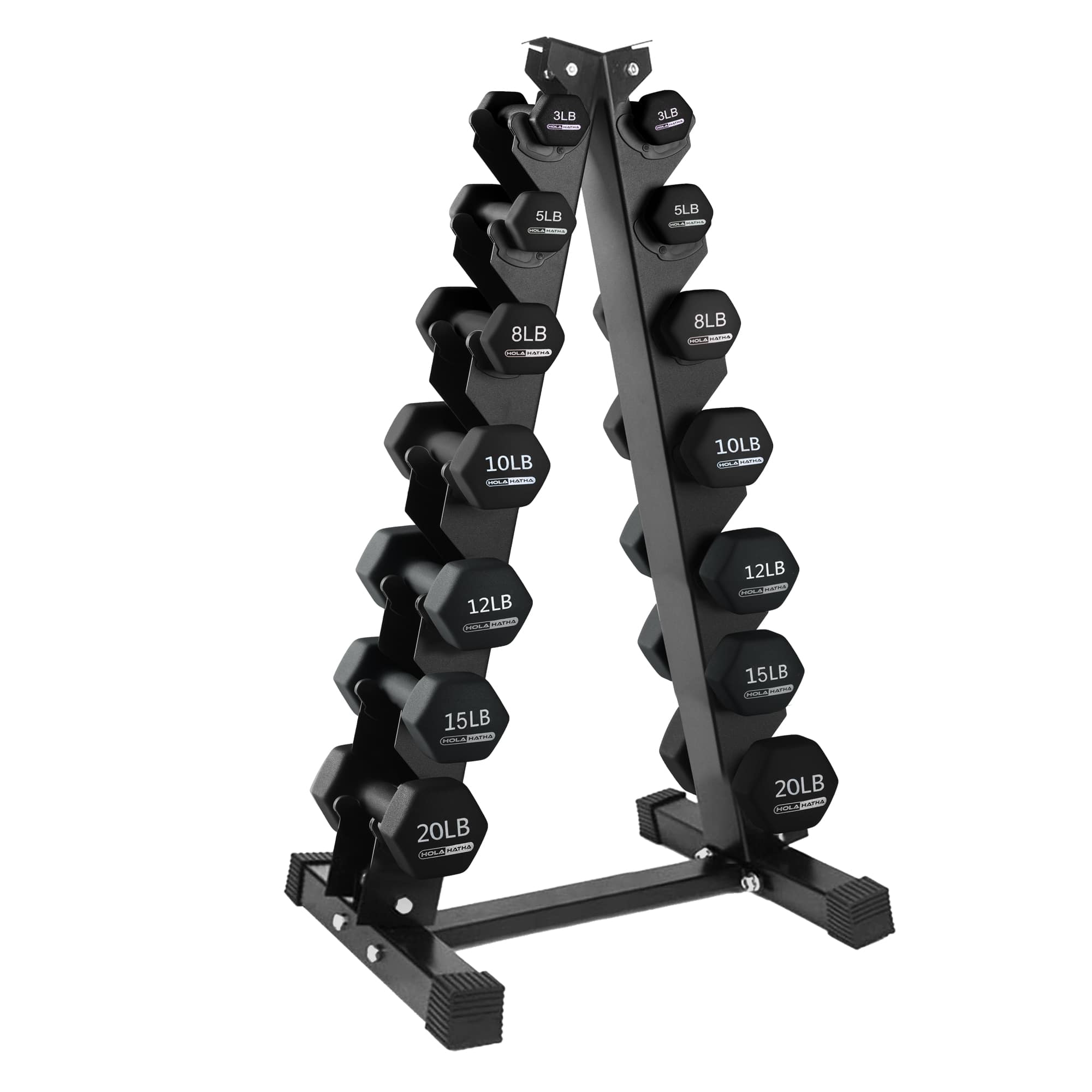 HolaHatha - 146 Pound Neoprene Dumbbell Full Body Weight Set with Storage Rack - Black