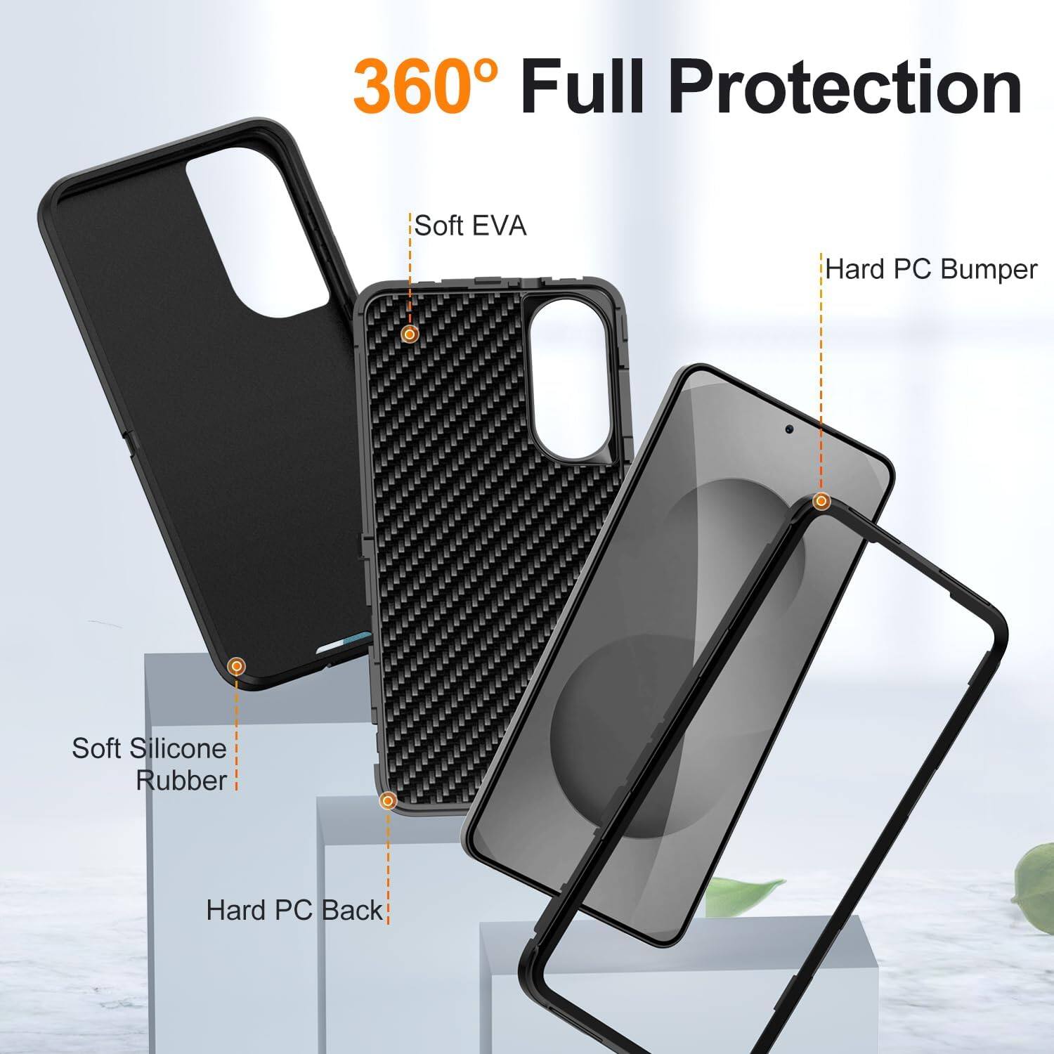 360° Full Protection

- Soft EVA
- Hard PC Bumper
- Soft Silicone Rubber
- Hard PC Back
