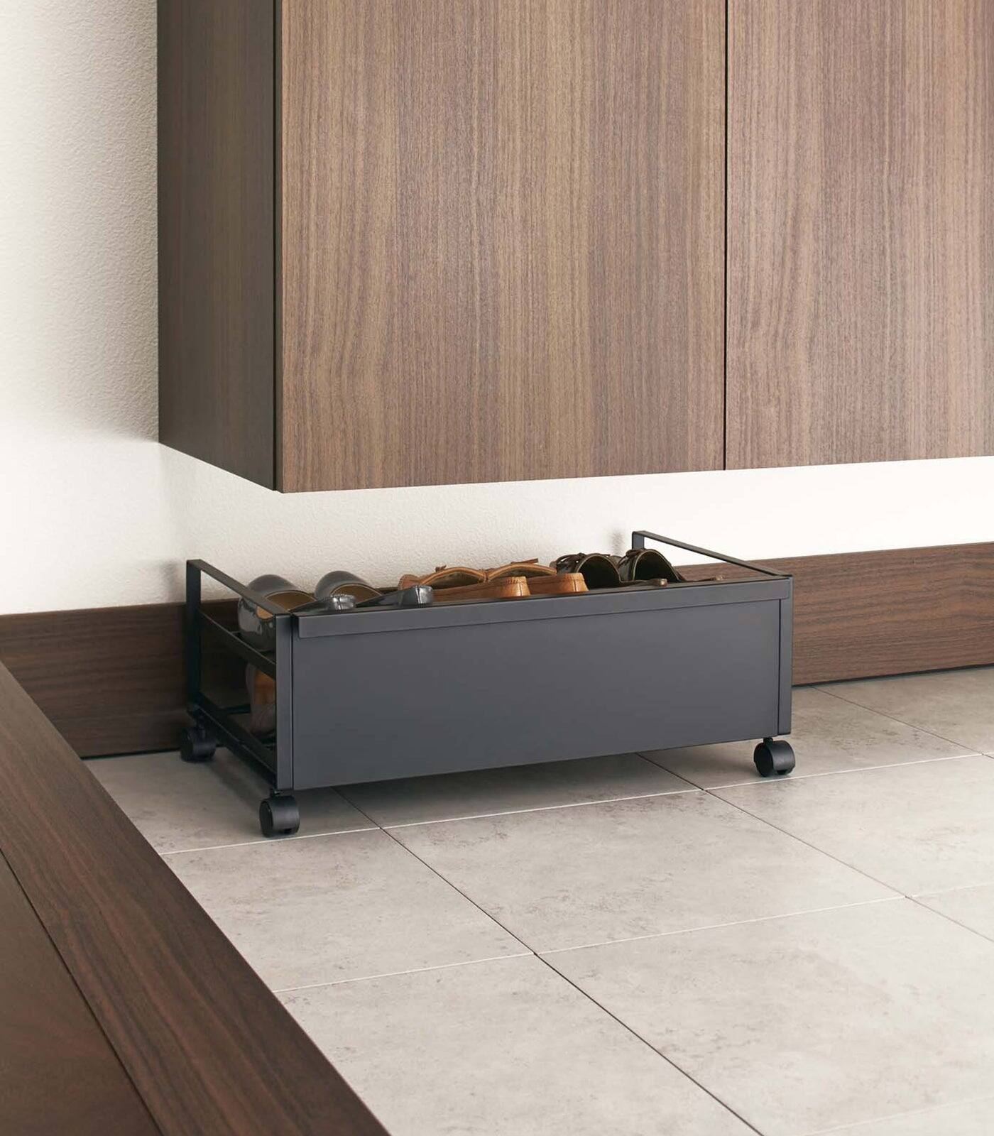 Alt View 2. Yamazaki Home - Rolling Shoe Rack (9" H)  - Steel - Black.