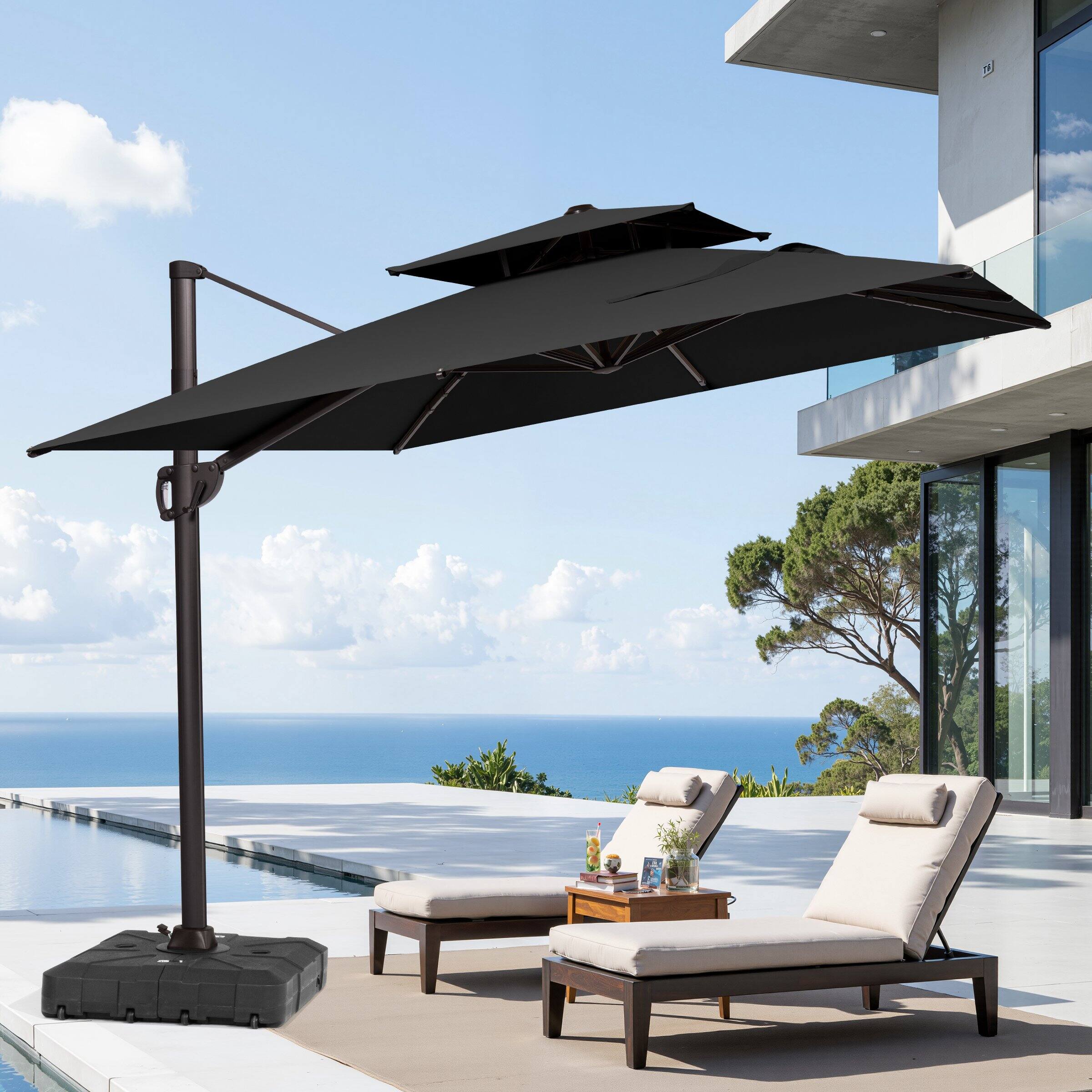 Angle. Crestlive Products - Crestlive Products 11ft UPF50+ Aluminum Double Top Slide-tilt Cantilever Patio Umbrella with 350lbs Wheeled Base - Black.