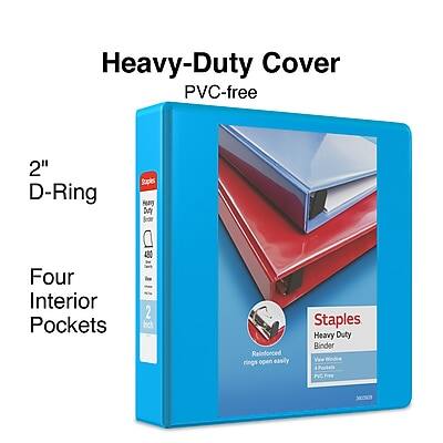 Heavy-Duty Cover  
PVC-free  

2" D-Ring  

Four Interior Pockets  

Staples Heavy Duty Binder  
Reinforced rings open easily  

4 Packets  
PVC Free