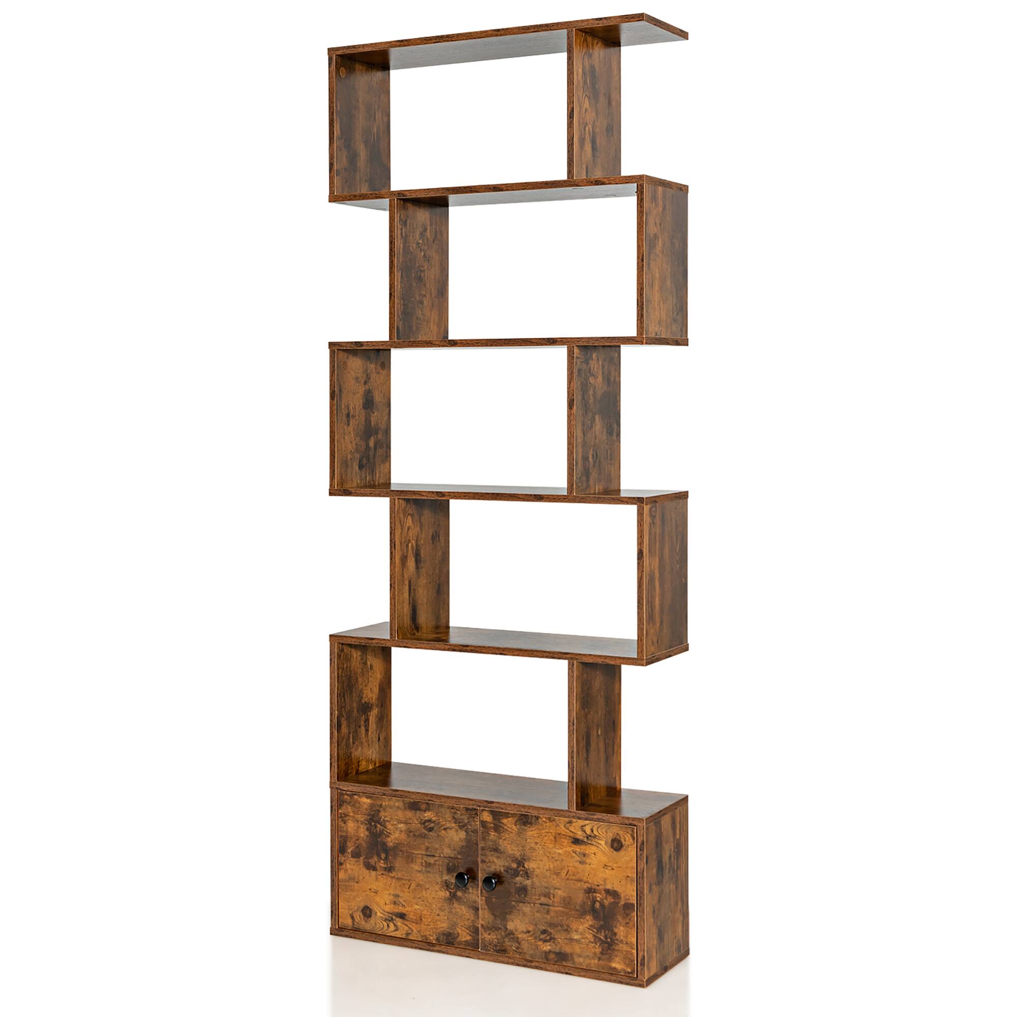 Alt View 9. Costway - Costway Bookshelf with Cabinet 6-Tier S-Shaped Bookcase Storage Rack Rustic Brown - Rustic Brown.