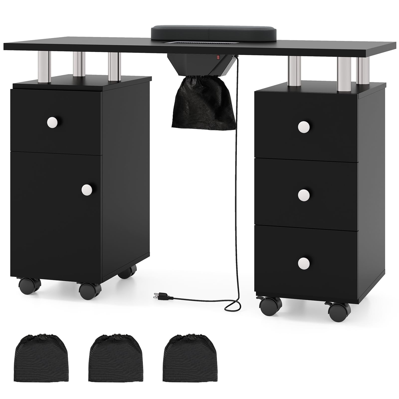 Ecooso - Manicure Nail Table with Electric Dust Collector and 3 Dust Bags, Salon Workstation - Black