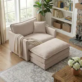 JUJABU - Chenille Modular Single Sofa with Ottoman and Pillow for Living Room - Light Coffee