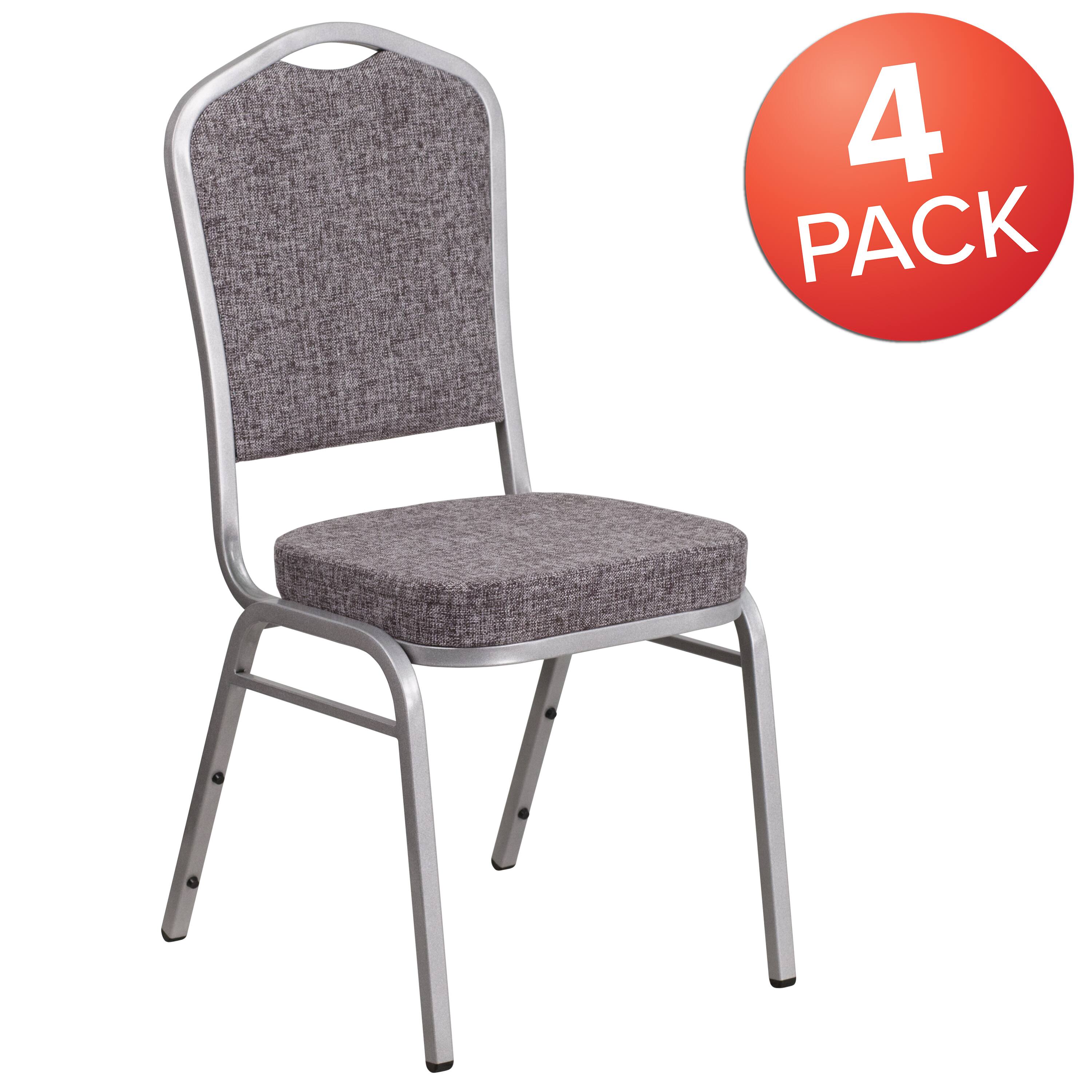 Alt View 1. Emma + Oliver - 4 Pack Crown Back Stacking Banquet Chair - Herringbone Fabric/Silver Frame.