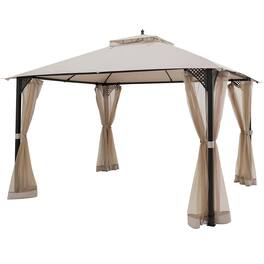 Costway - 12' x 10' Outdoor Patio Gazebo Canopy Shelter Double Top Sidewalls Netting - Beige