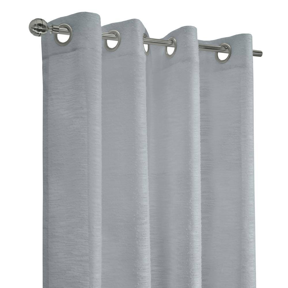 Left. Commonwealth Home Fashions - Habitat Boucle Sheer Premium Stylish and Functional Grommet Curtain Panel 52" x 95" Light Grey - Light grey.