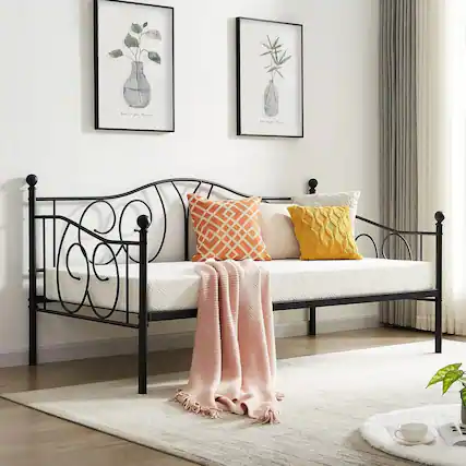 Front. Hivvago - Hivvago Twin size French Country Style Metal Day Bed Frame - Black.