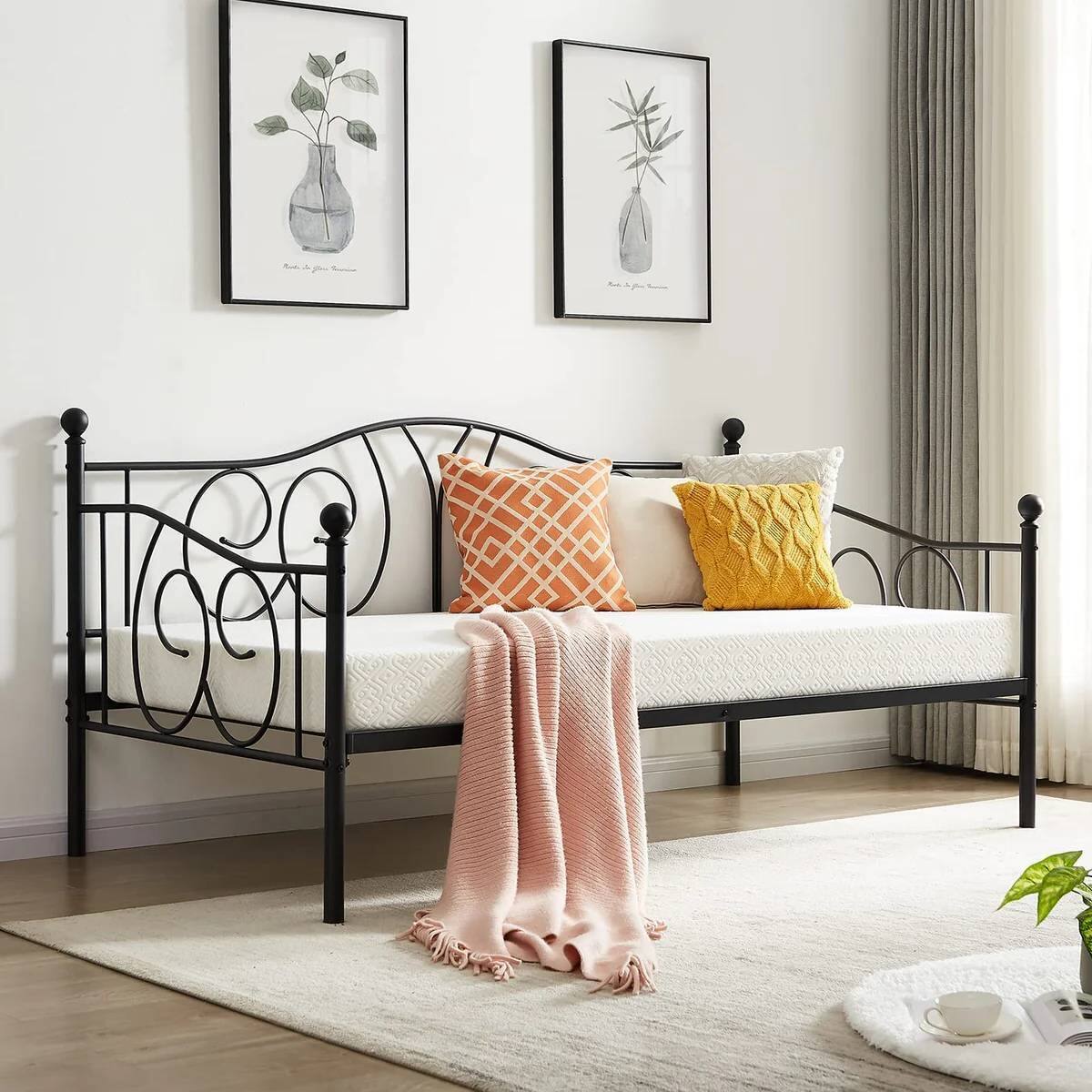 Hivvago - Twin size French Country Style Metal Day Bed Frame - Black