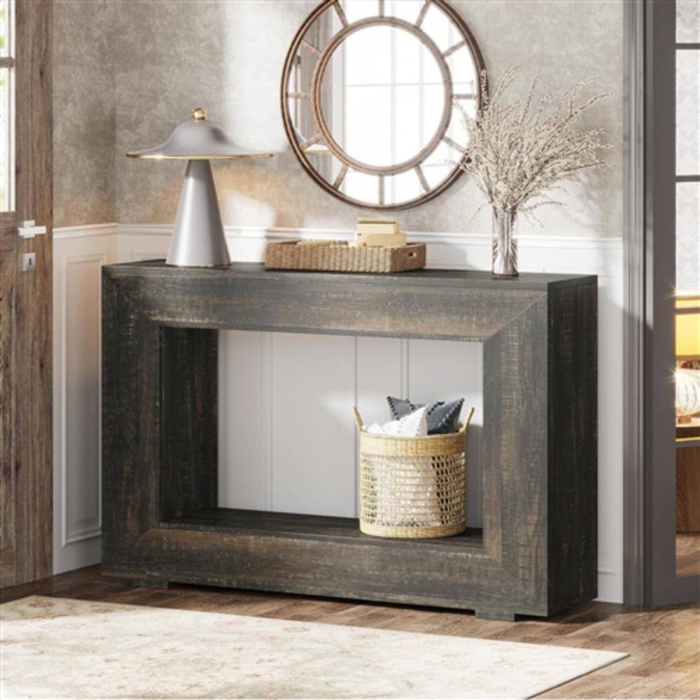 Left. Hivvago - Modern Farmhouse 47-inch Long Sofa Table in Wood Finish - Black, Dark Grey.