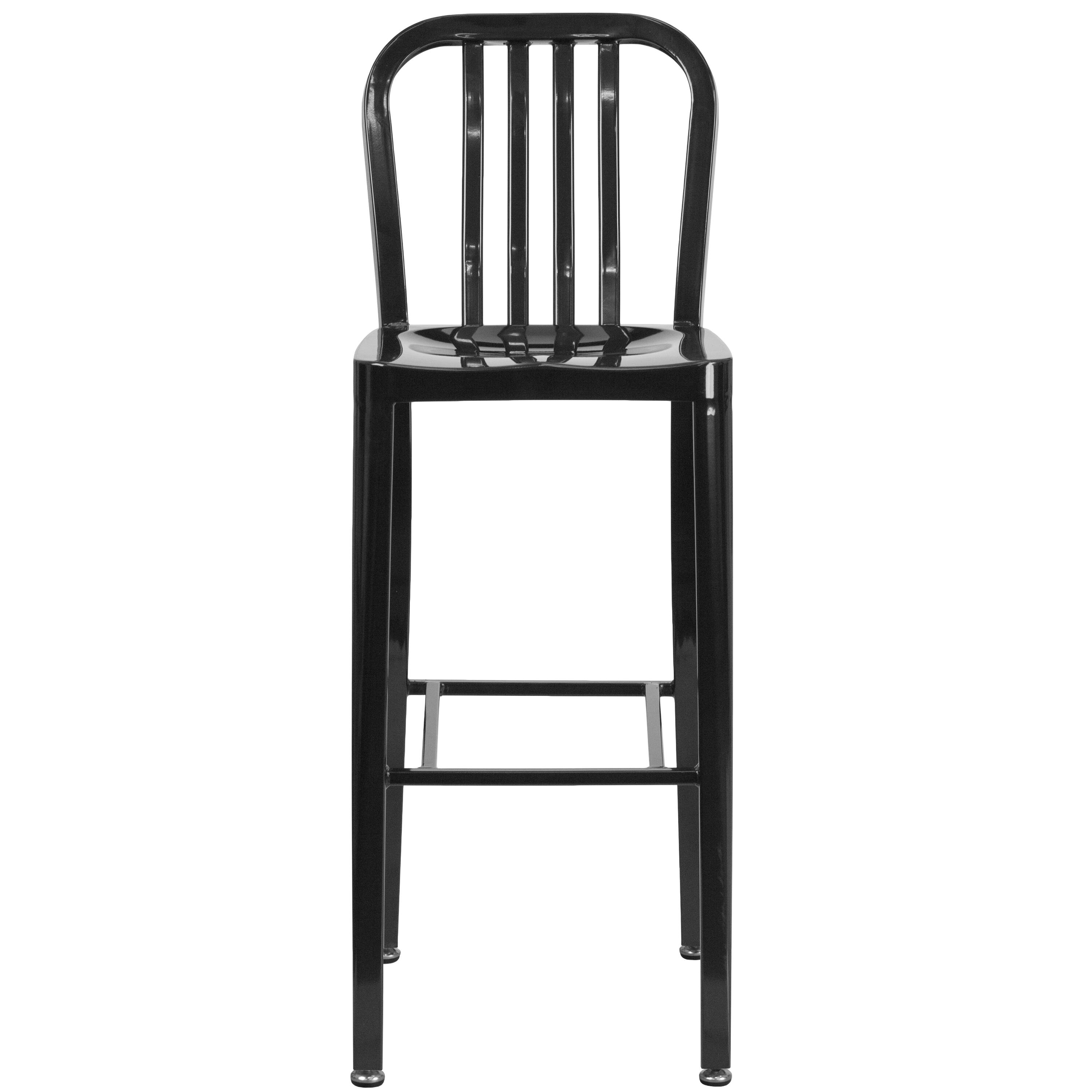 Alt View 7. Emma + Oliver - Commercial Grade 30"H Colorful Metal Indoor-Outdoor Vertical Slat Back Barstool - Black.