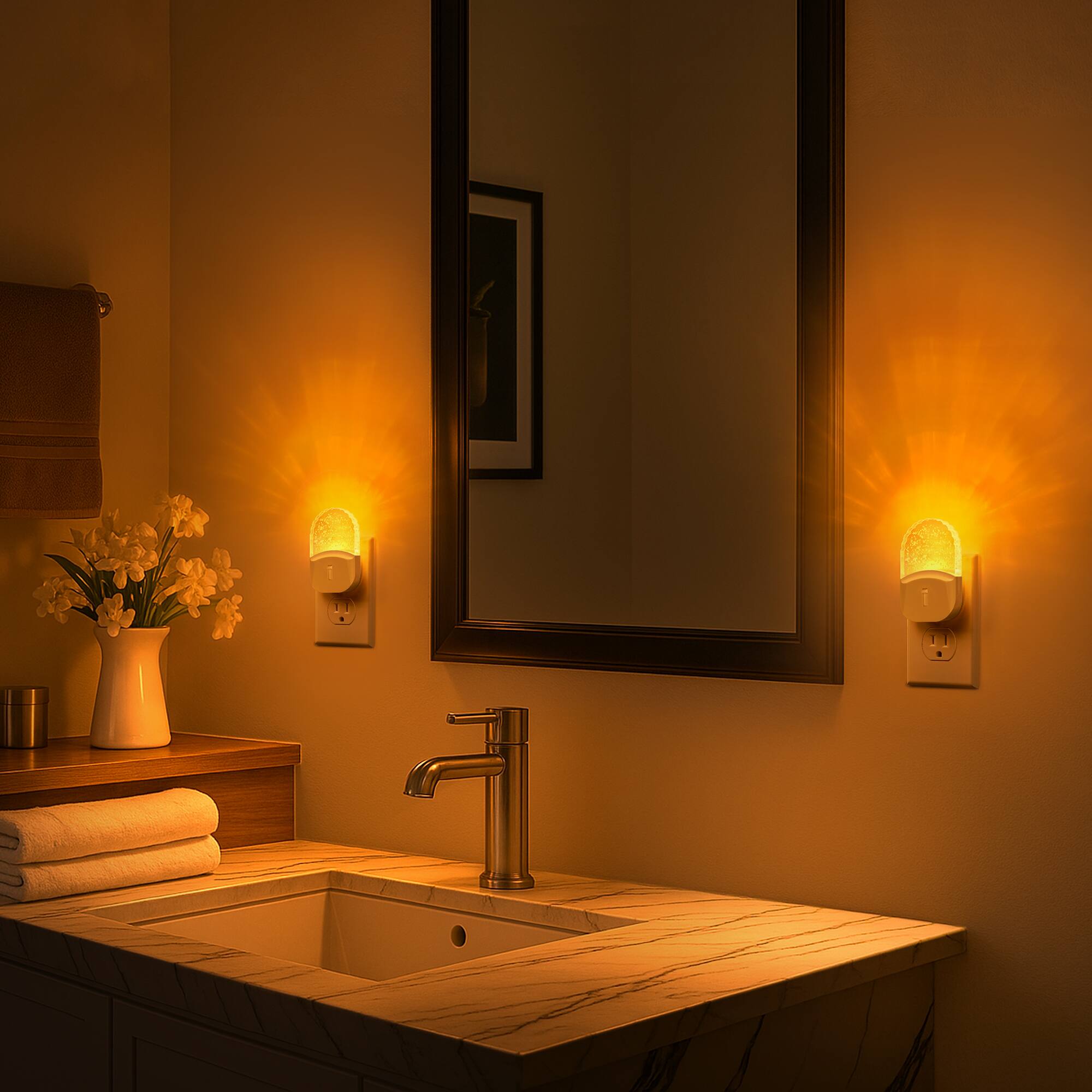 Back. Jandcase - JANDCASE 4-Pack 0.5W  Plug-in Night Light, Amber Glow, Acrylic Decorative Design,  0-100%, Dusk-to-Dawn Sensor - White.