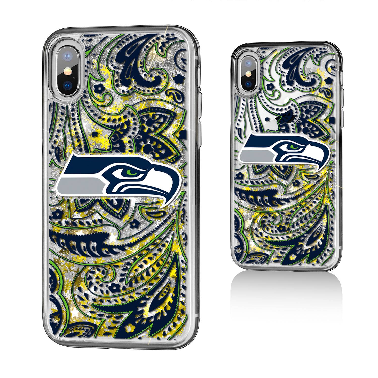 Alt View 2. Keyscaper - Seattle Seahawks iPhone Paisley Design Glitter Case - 14 Pro Max - Multicolor.