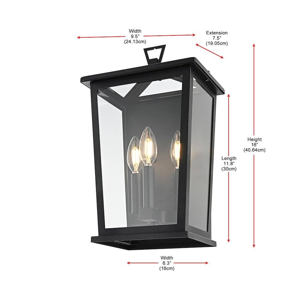 Width 9.5" (24.13cm)  
Extension 7.5" (19.05cm)  
Height 16" (40.64cm)  
Length 11.8" (30cm)  
Width 6.3" (16cm)