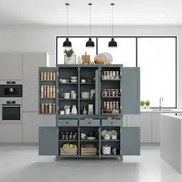 Forest'nSky - 74.8" Tall Kitchen Pantry, 53" Wide Large Storage Cabinet with Drawers & Pull-Out Trays - Gray