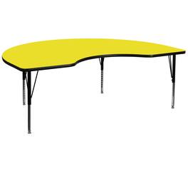 Flash Furniture - Wren 48''W x 96''L Kidney HP Laminate Activity Table - Height Adjustable Short Legs - Yellow